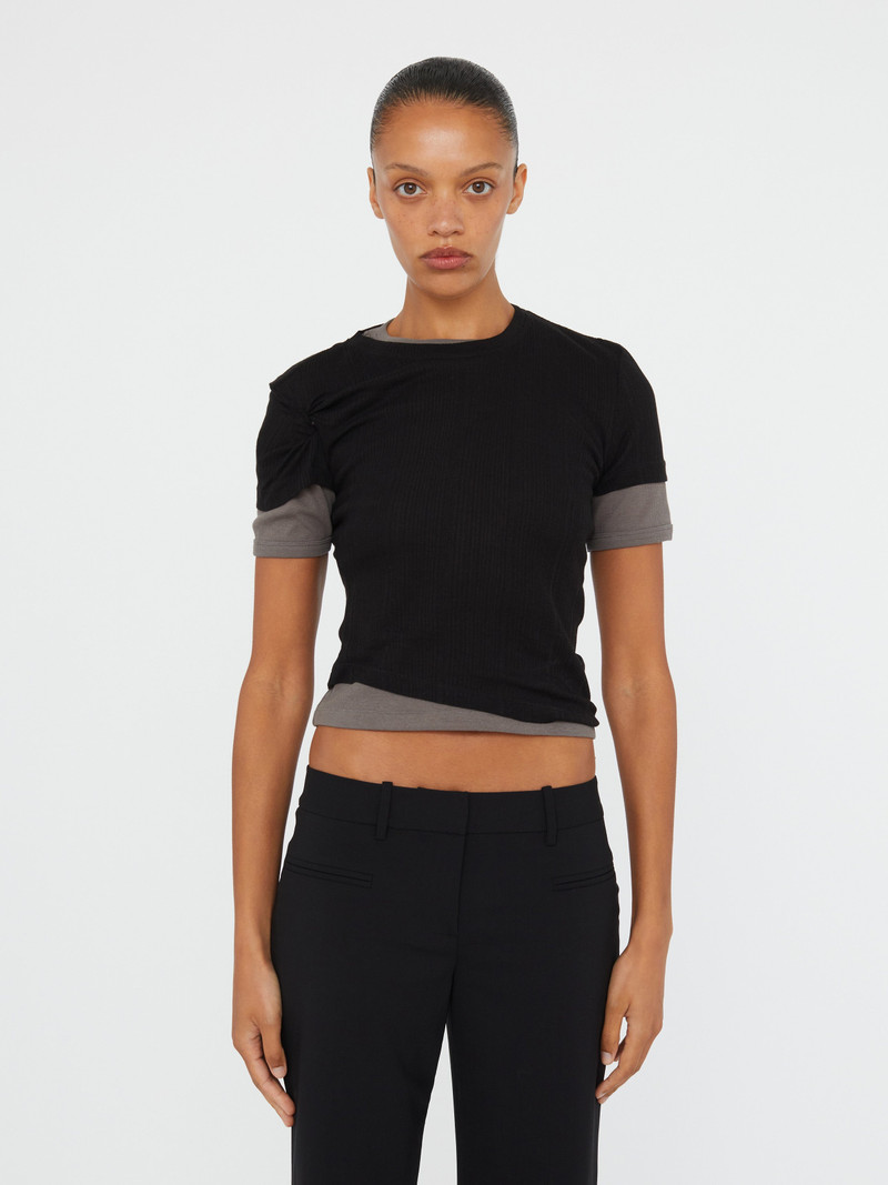 Sheer Ribbed Overlay Loophole Tee 1