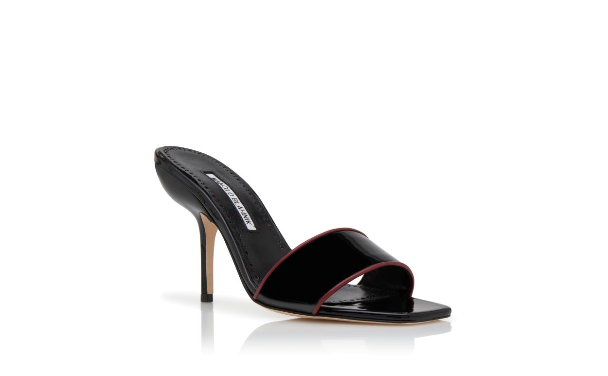 Black Patent Leather Open Toe Mules - 3