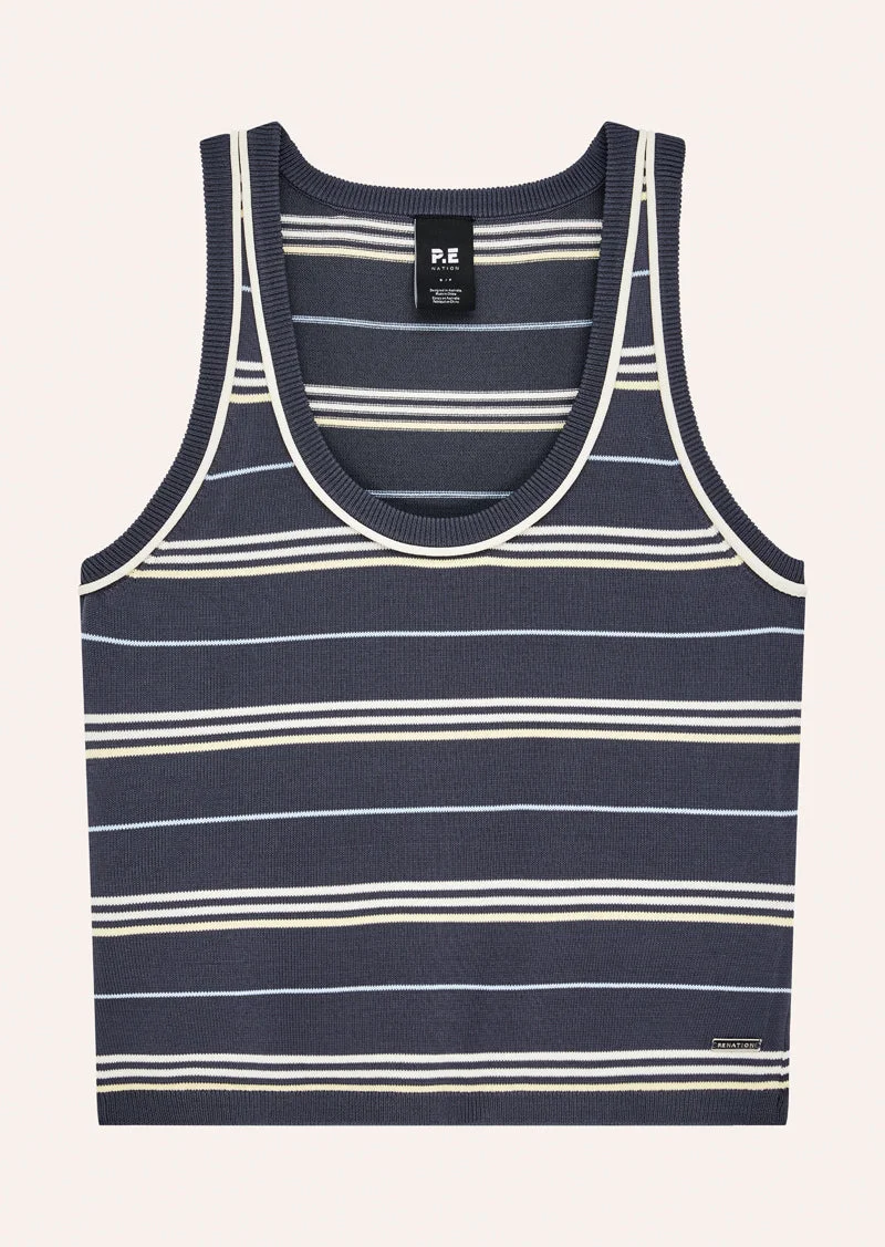 RETREAT STRIPE KNIT TANK IN MARINE BLUE STRIPE - 1