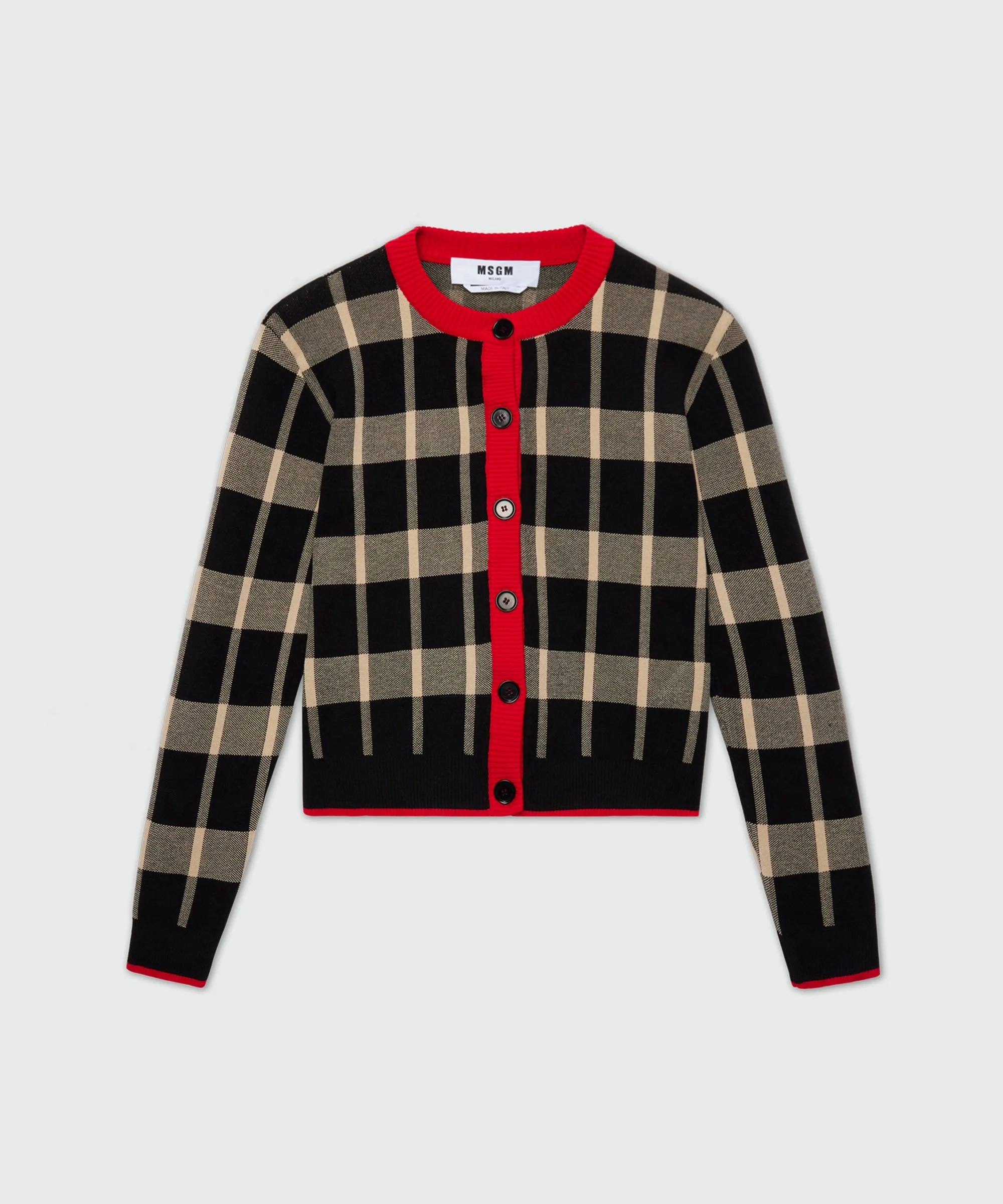 Two-tone check cardigan with contrasting details - 1