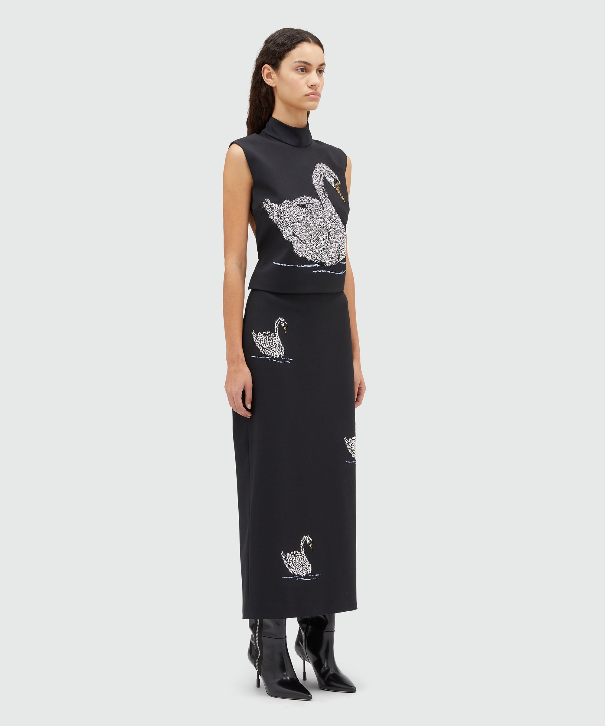 Blended wool midi dress with applications - 4
