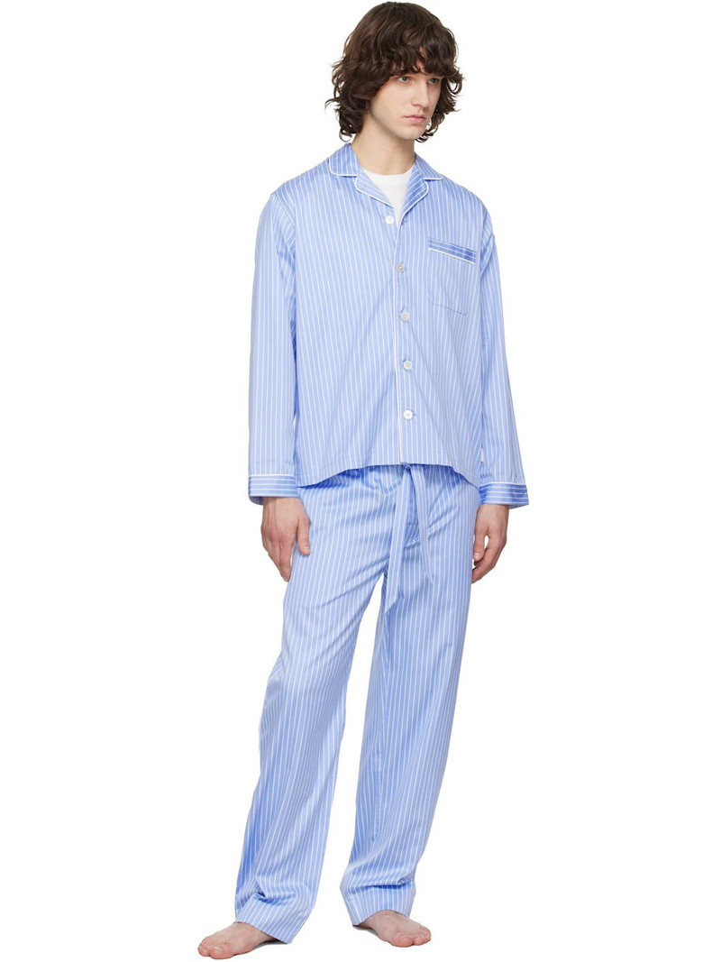 TEKLA Blue Sateen Long-Sleeved Pyjama Shirt outlook