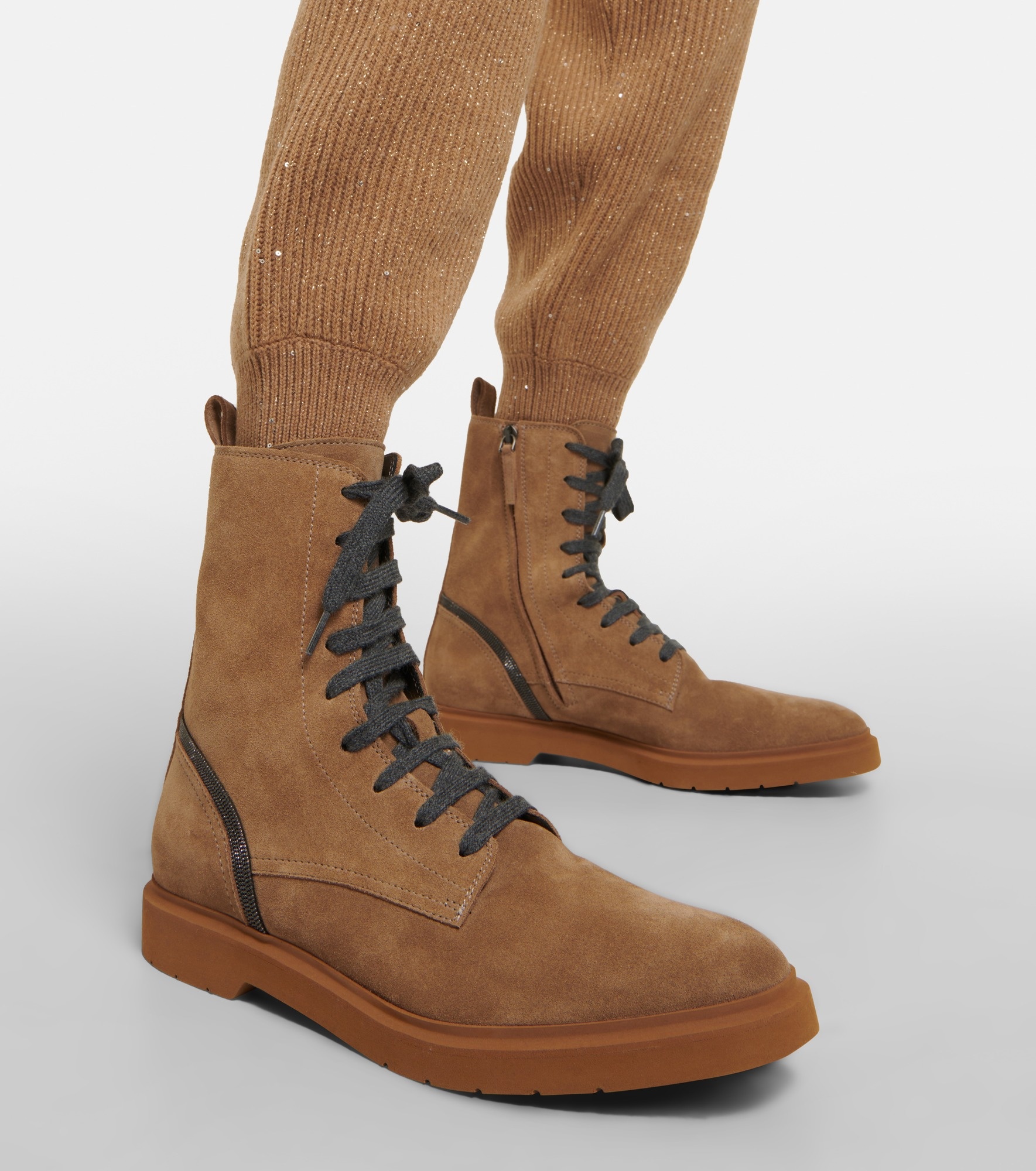 Embellished suede lace-up boots - 4