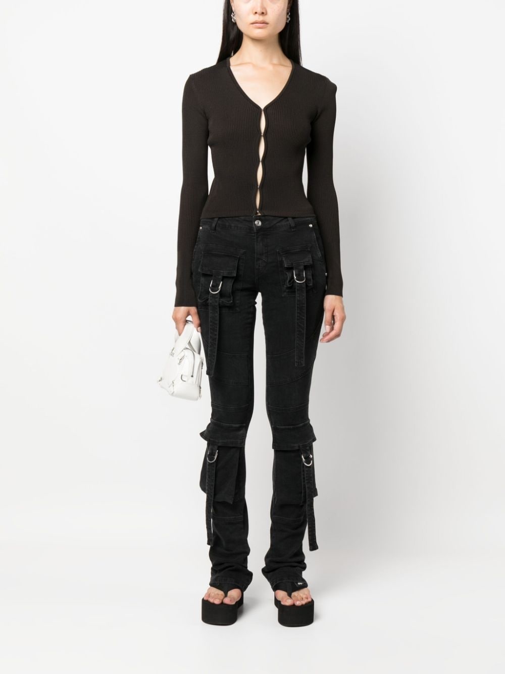 hook-fastening ribbed cardigan - 2