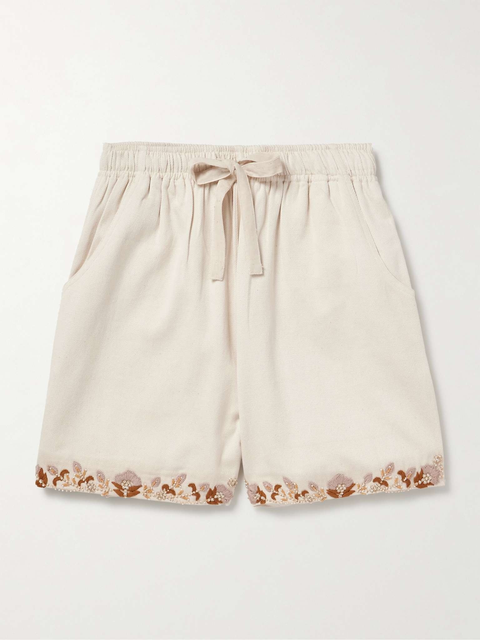 Straight-Leg Embellished Cotton-Twill Drawstring Shorts - 1