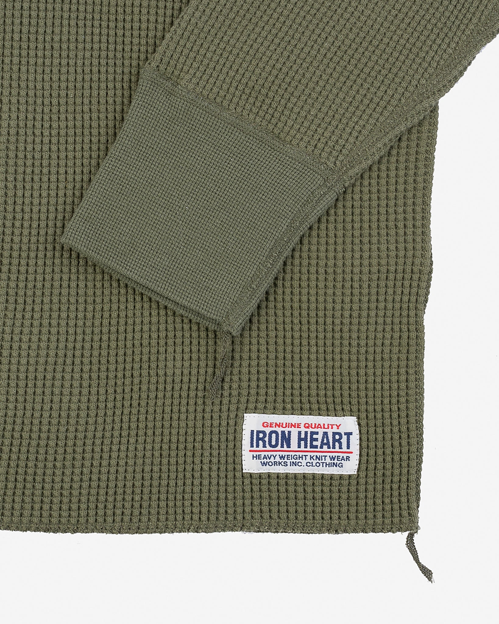 IHTL-1213-OLV Waffle Knit Long Sleeved Thermal Henley - Olive - 6