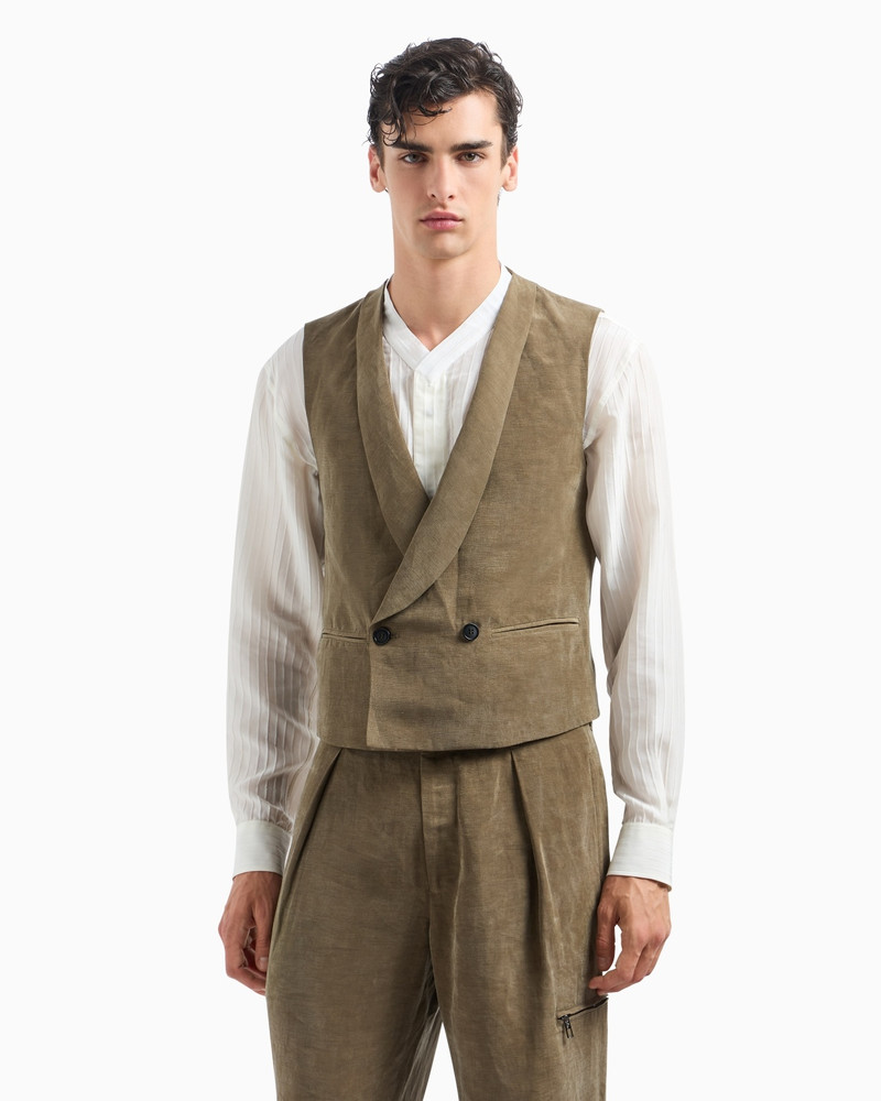 GIORGIO ARMANI DOUBLE-BREASTED LINEN AND LYOCELL WAISTCOAT outlook