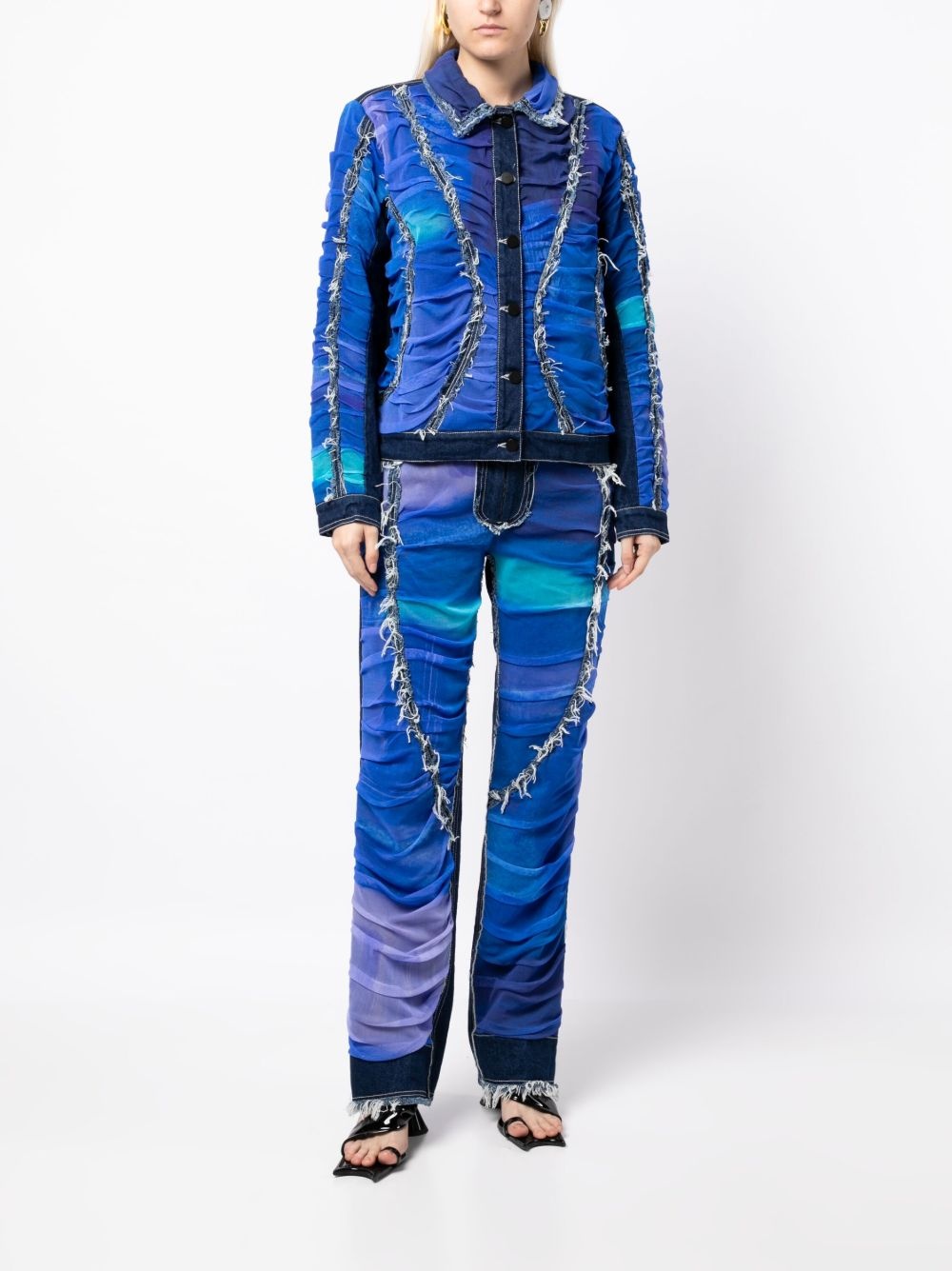 ruched frayed denim jacket - 2