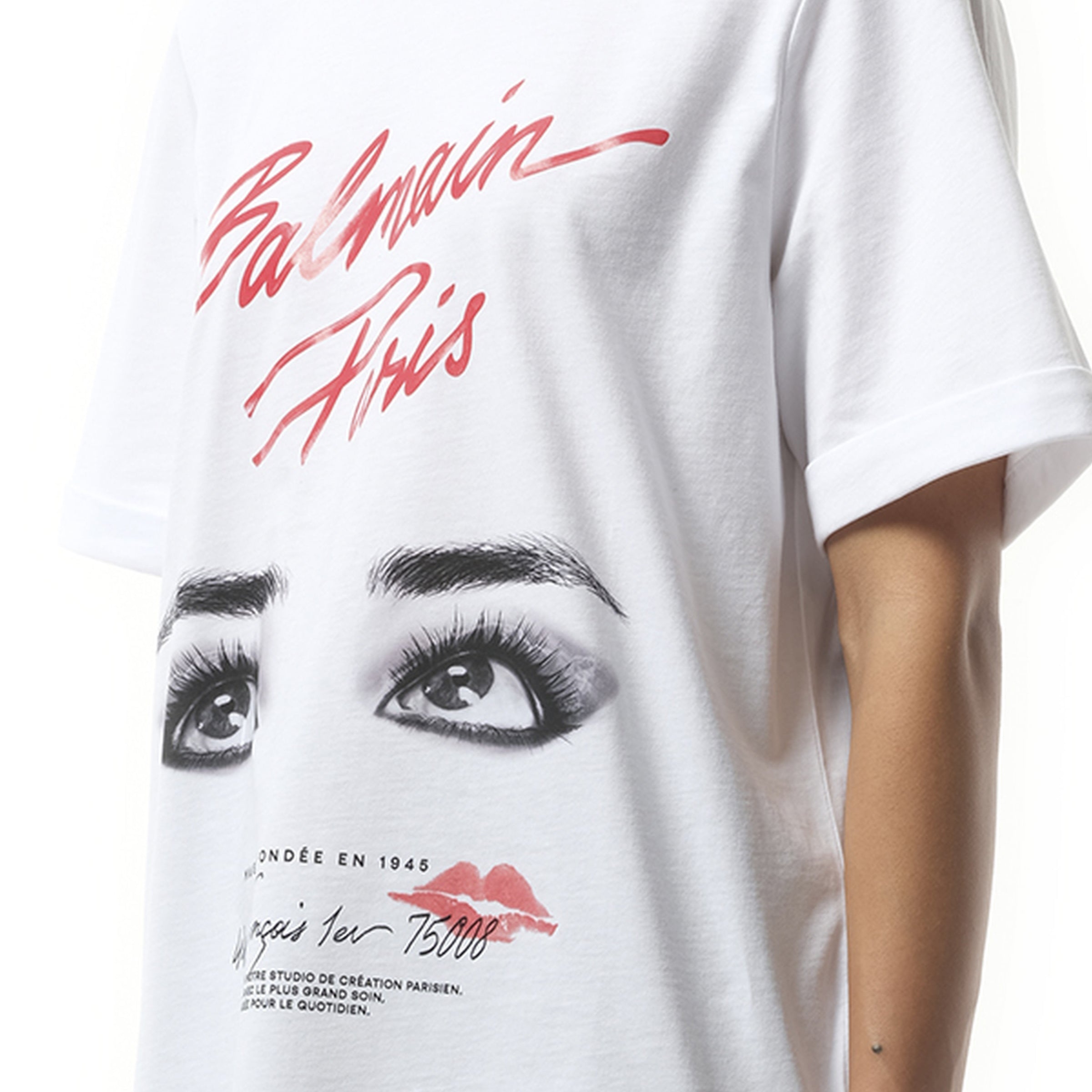 Balmain Paris Eyes Print T-Shirt in White - 3