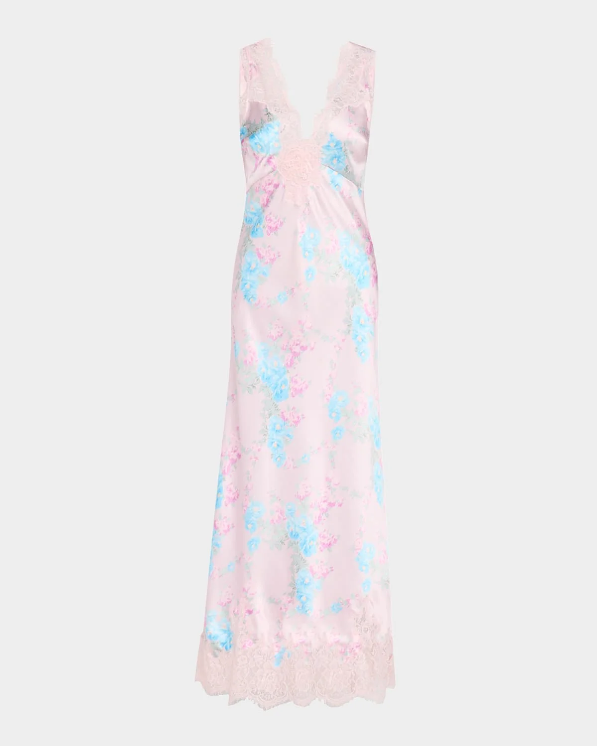 Serene Satin Lace-Trimmed Maxi Dress - 1