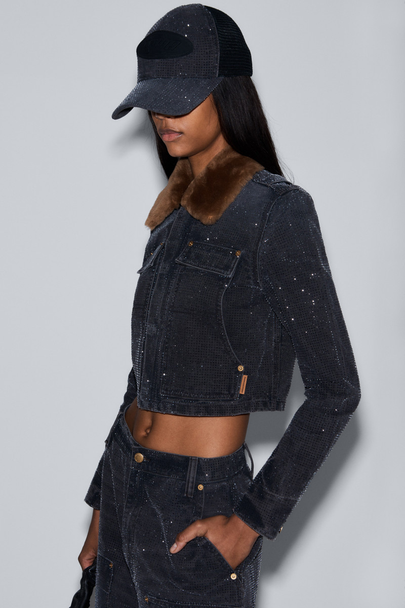 Alexander Wang logo trucker hat in crystal hotfix and cotton canvas outlook
