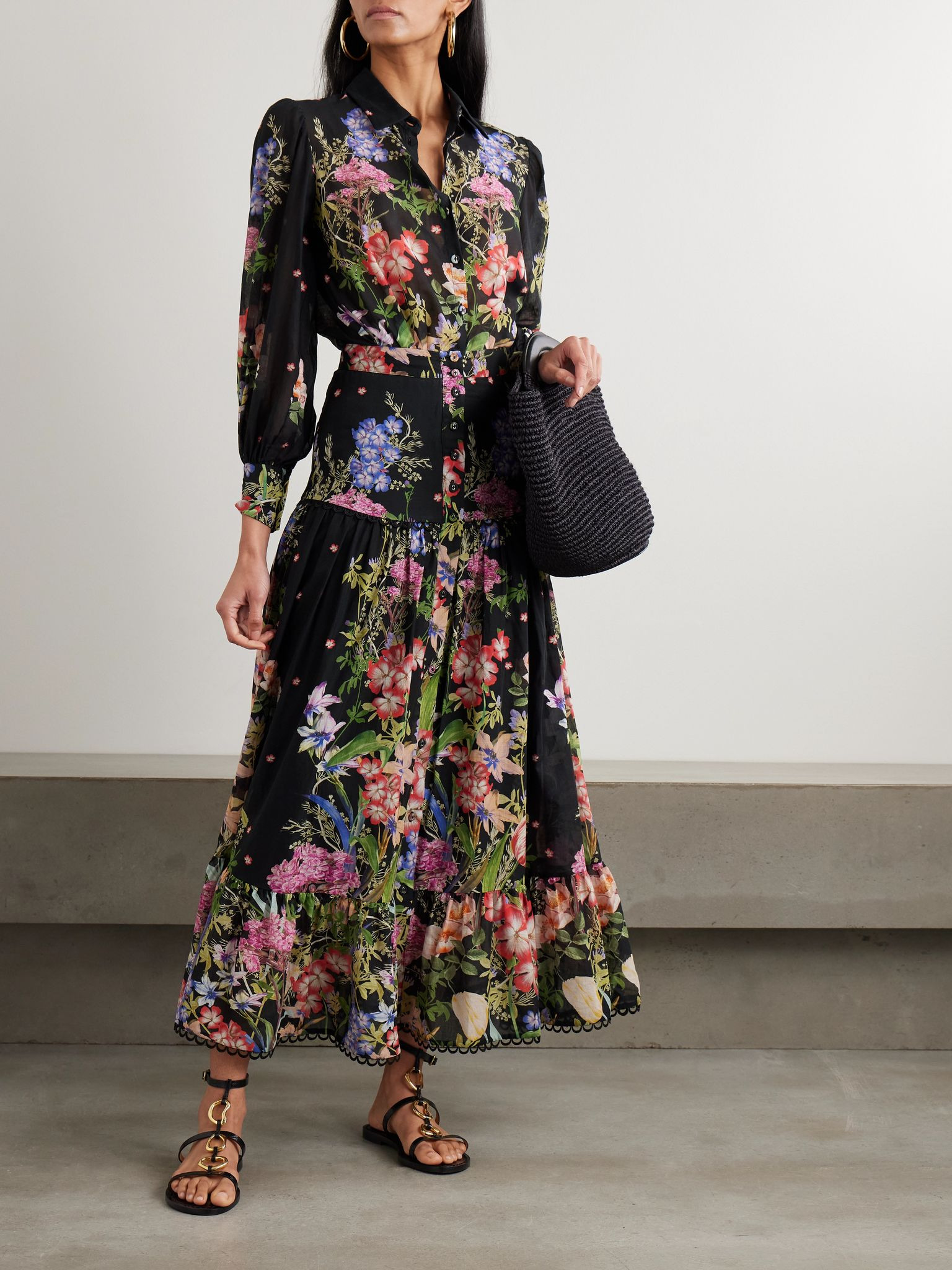 Aster floral-print cotton-blend voile shirt Black - 2