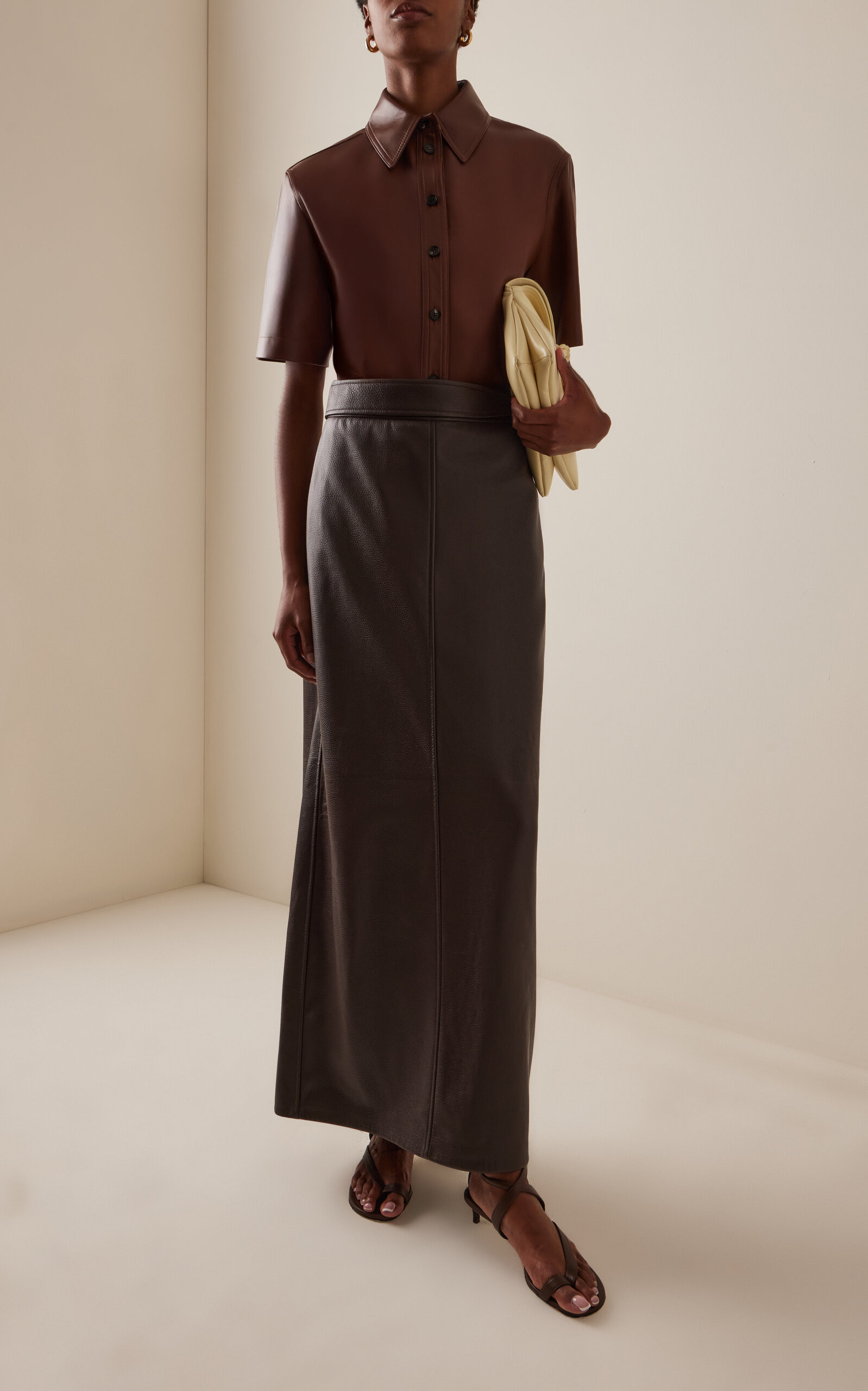 Half-Sleeve Leather Polo Shirt brown - 3