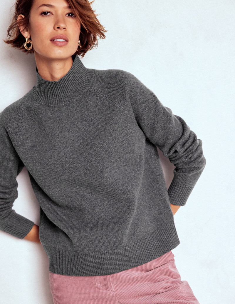 Marion Merino Rib Neck Sweater-Charcoal Melange 3