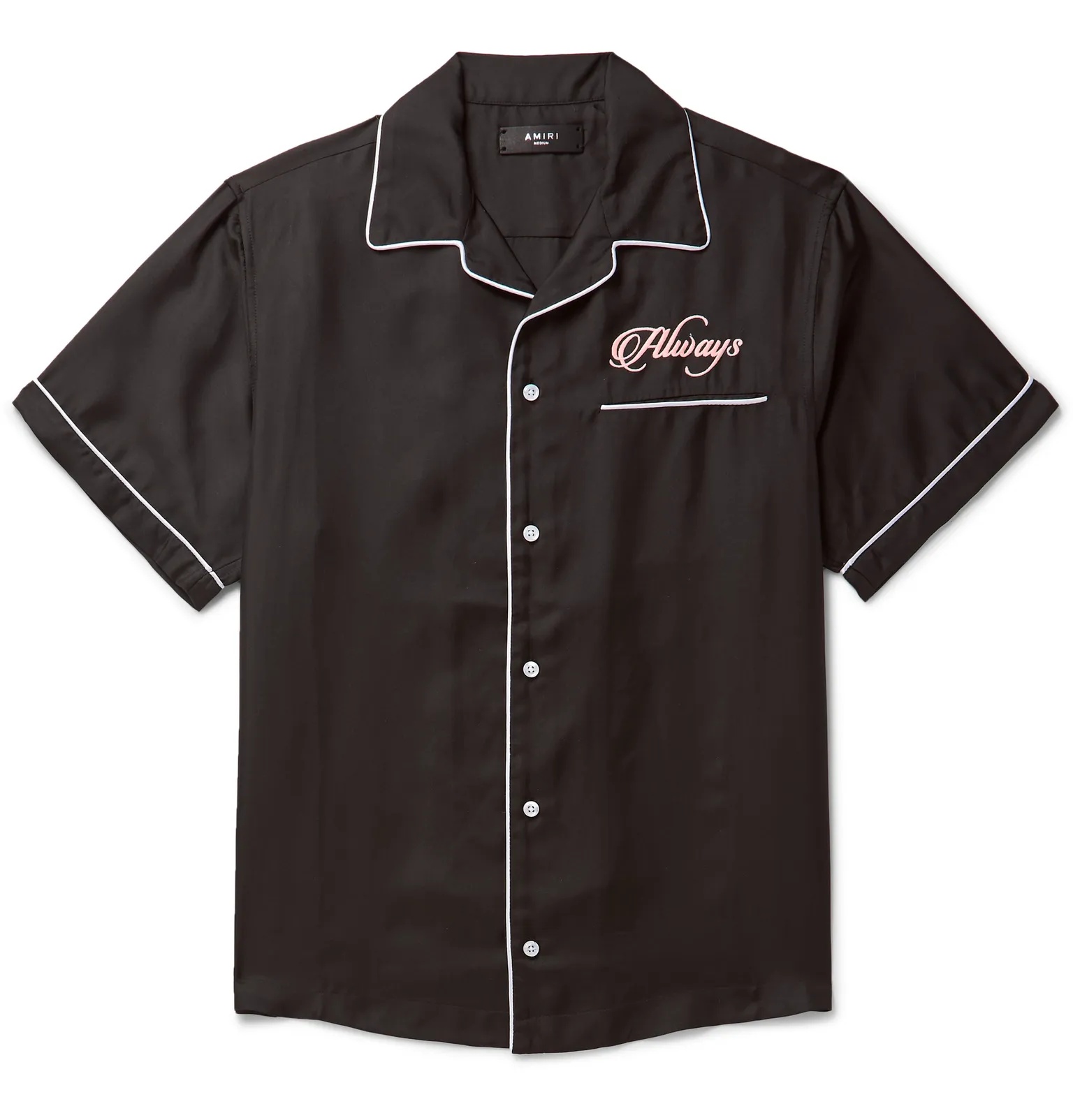 Camp-Collar Embroidered Silk-Satin Shirt - 1