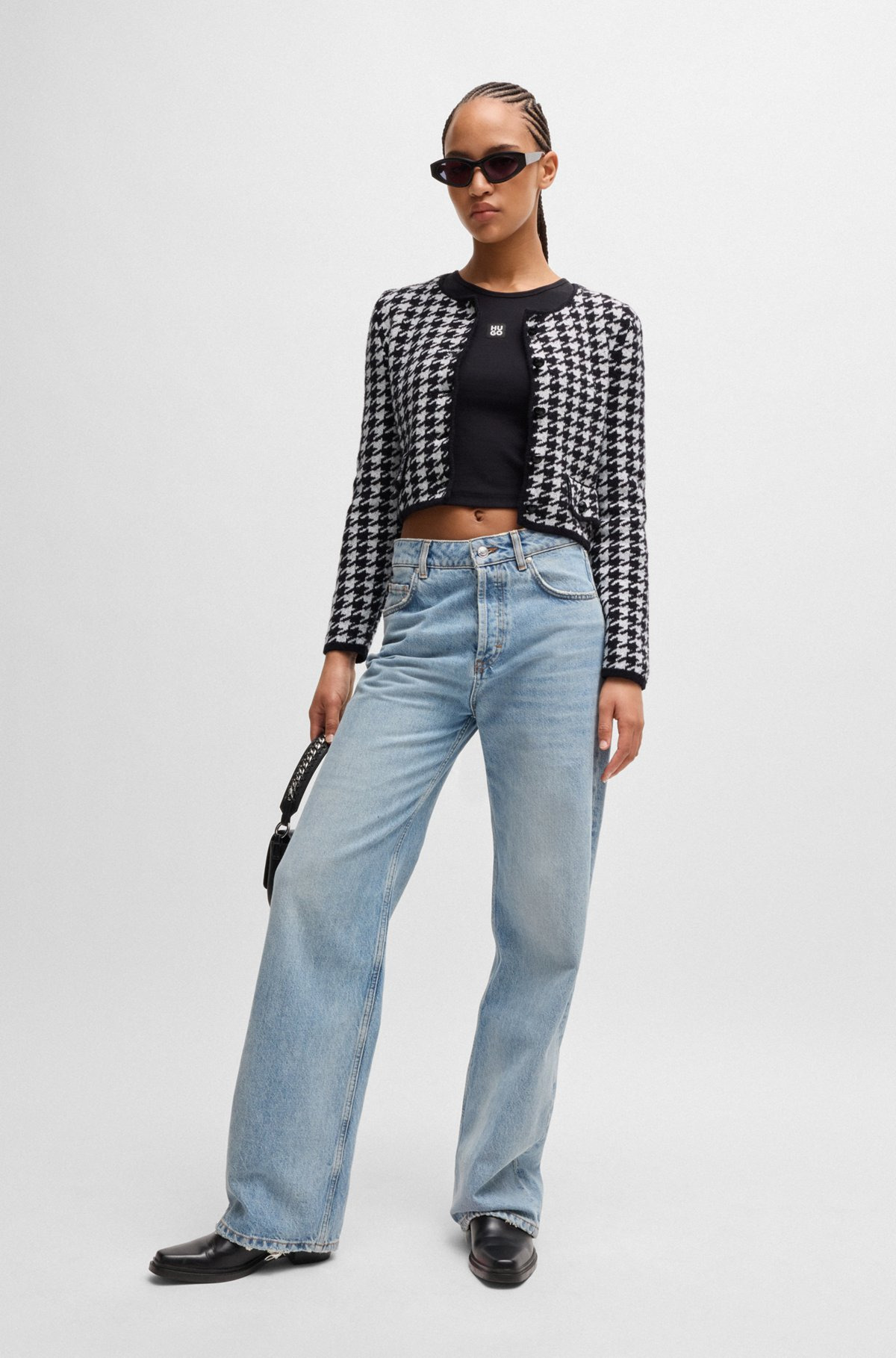 CROPPED CARDIGAN IN A HOUNDSTOOTH COTTON BLEND - 3