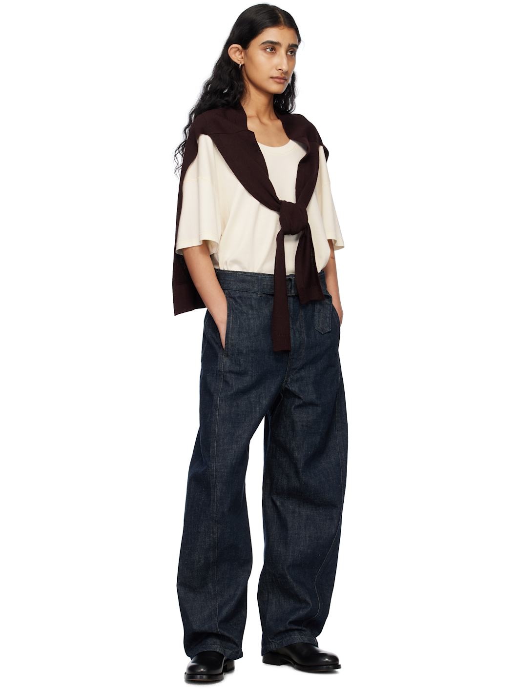 Blue Twisted Belted Jeans - 4