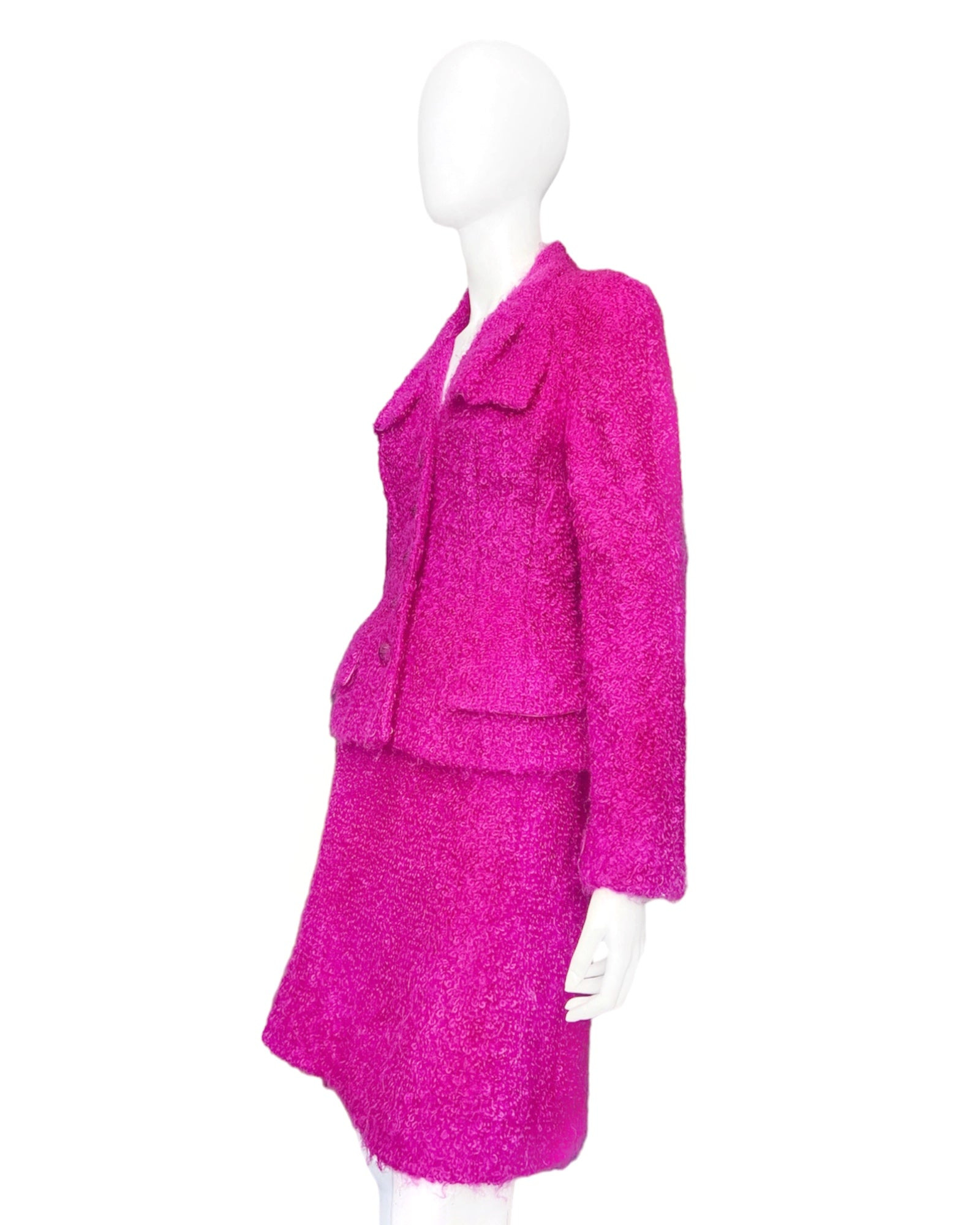 Christian Dior Fall 1997 John Galliano Fuschia Mohair Bar Jacket Skirt Suit - 4