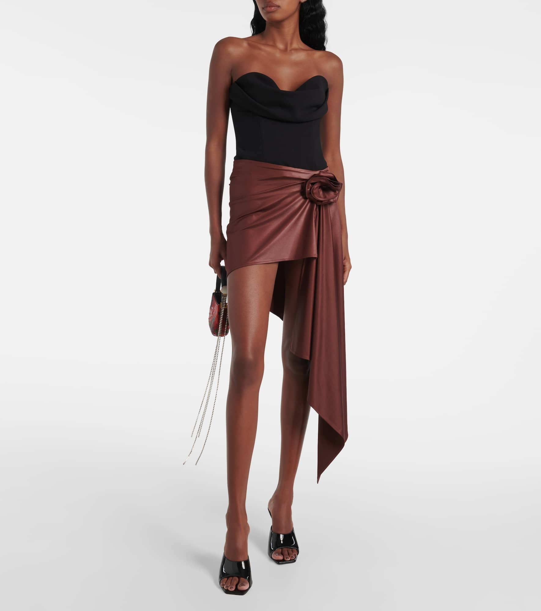 Floral-appliqué satin miniskirt - 2