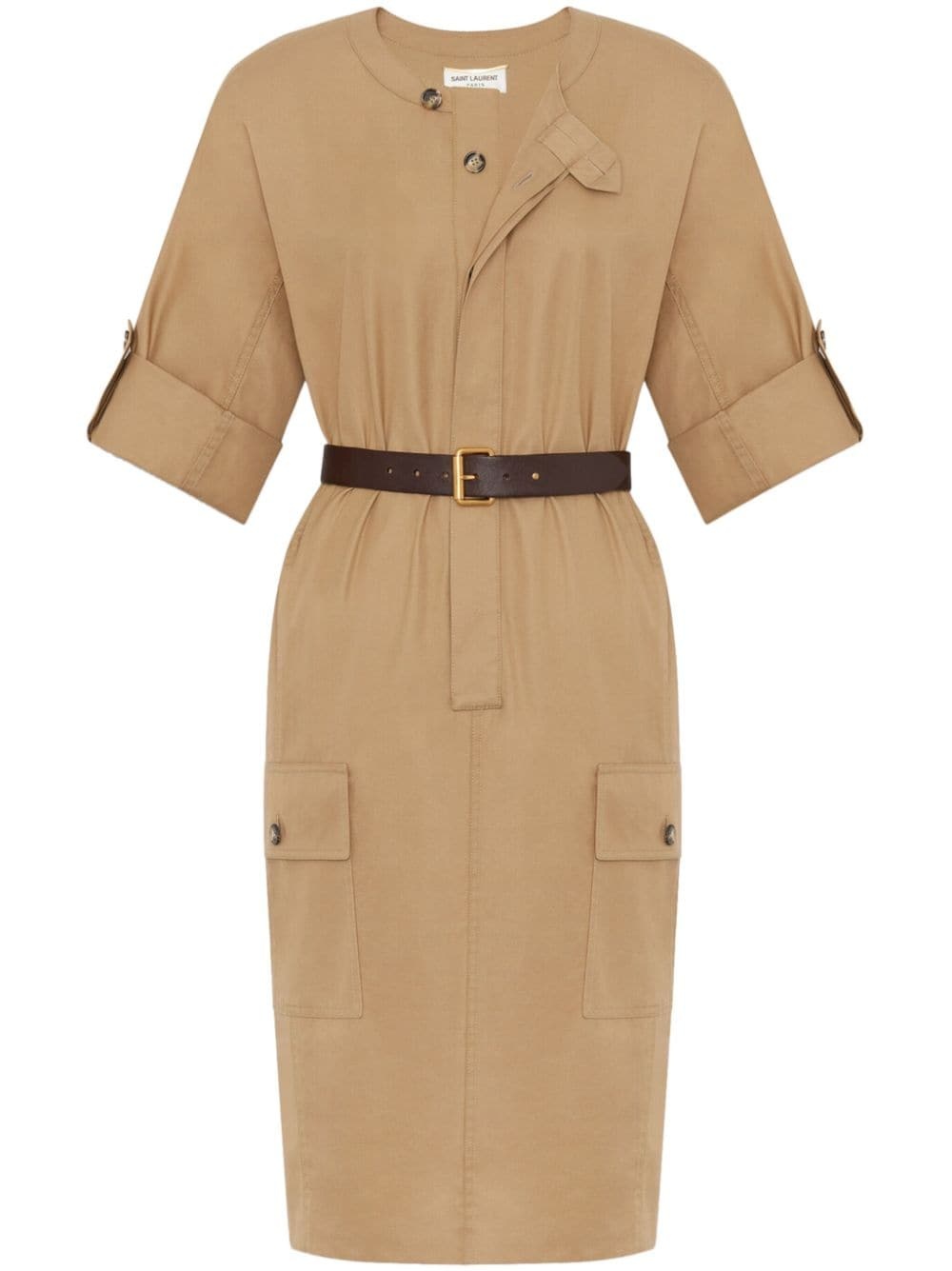 ワンピース SAINT LAURENT COTTON TWILL MIDI DRESS SAINT LAURENT Cotton Twill Midi Dress in Beige | endource