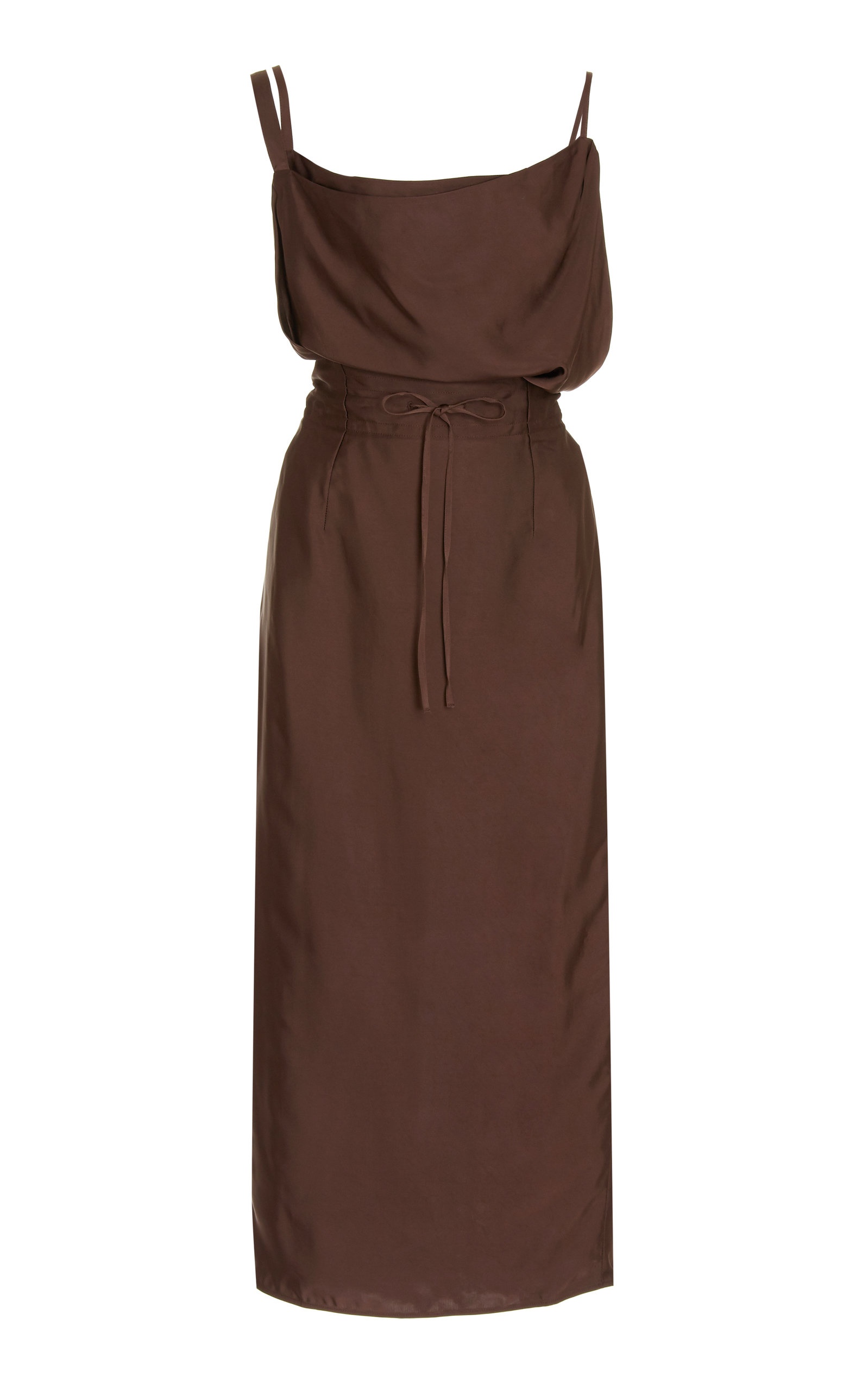 La Tablier Strap-Detailed Satin Midi Slip Dress brown - 1