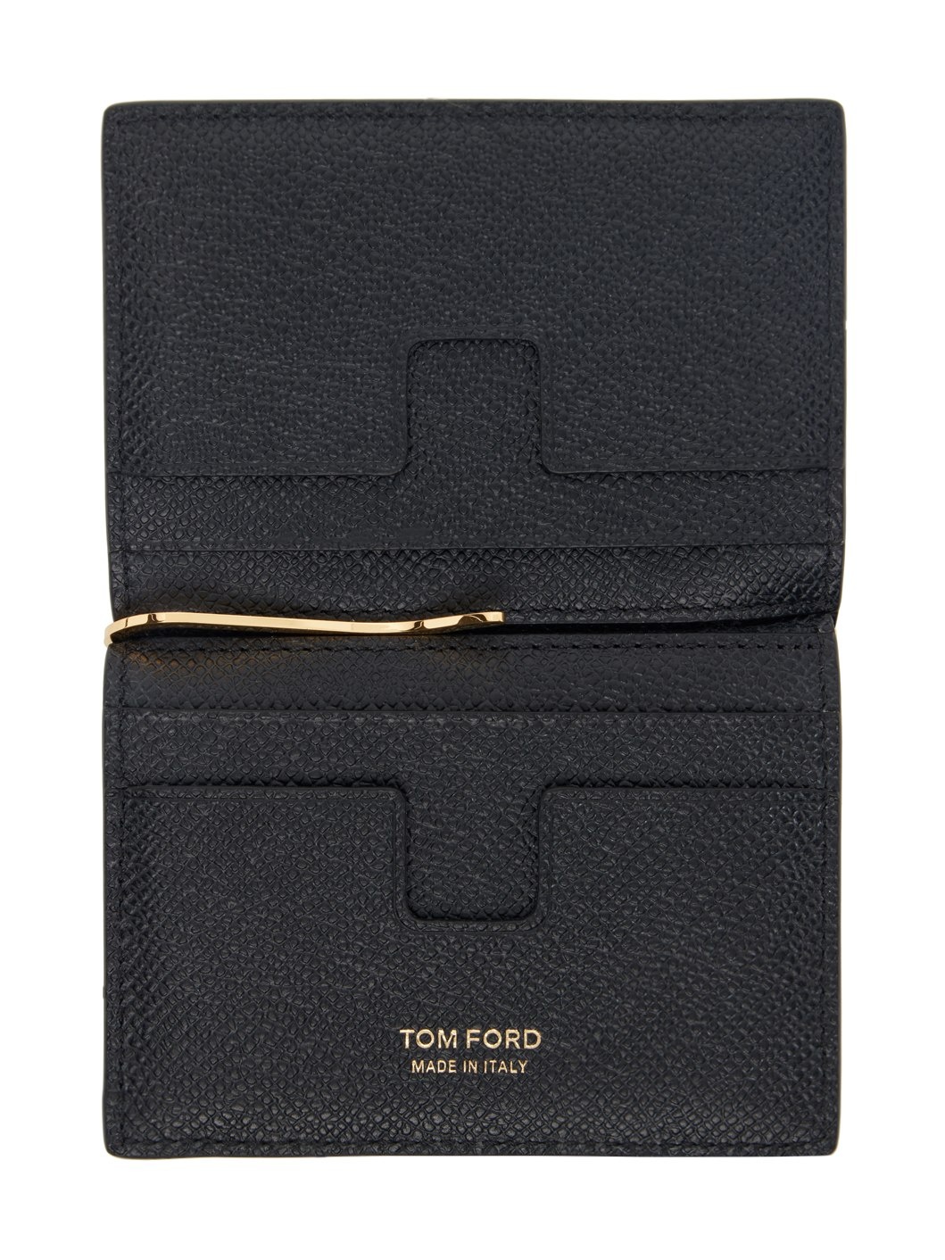 Black Small Grain Leather Folding Money Clip Card Holder - 3