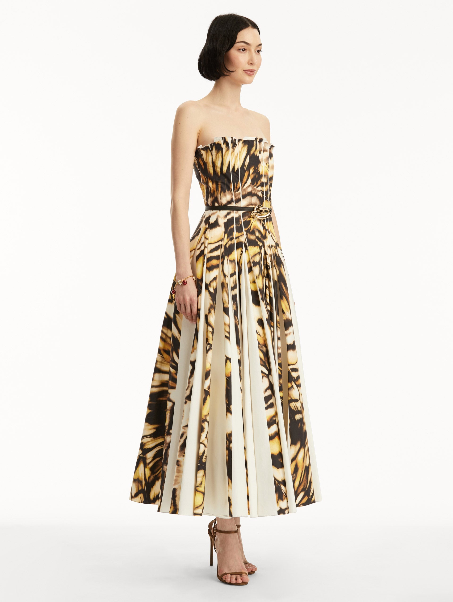 ABSTRACT BUTTERFLY COTTON POPLIN STRAPLESS DRESS - 4