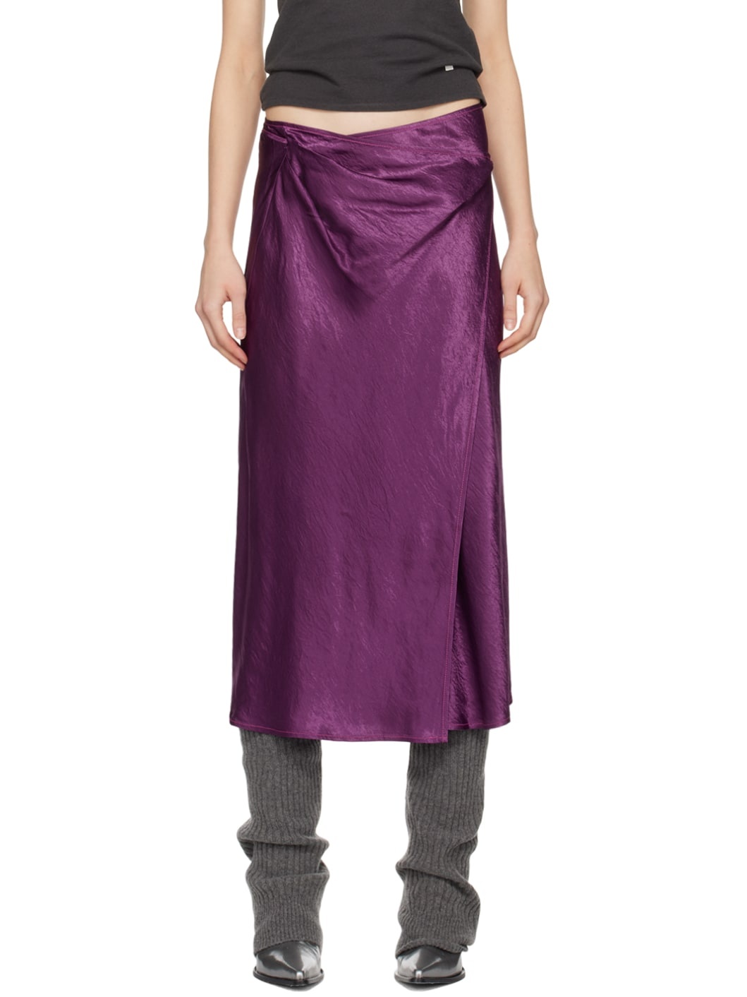 Purple Wrap Midi Skirt - 1