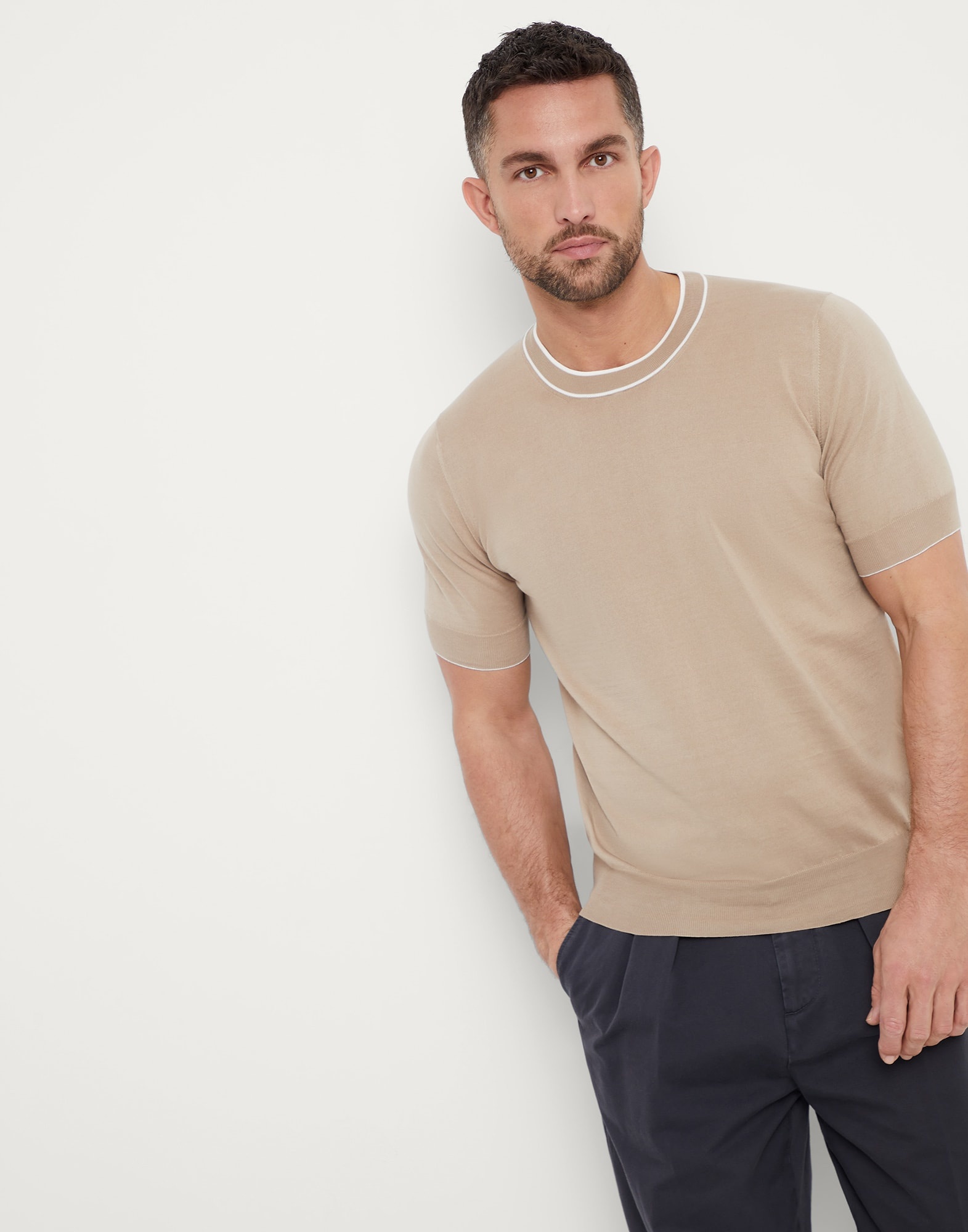Cotton lightweight knit T-shirt with contrast details - 1