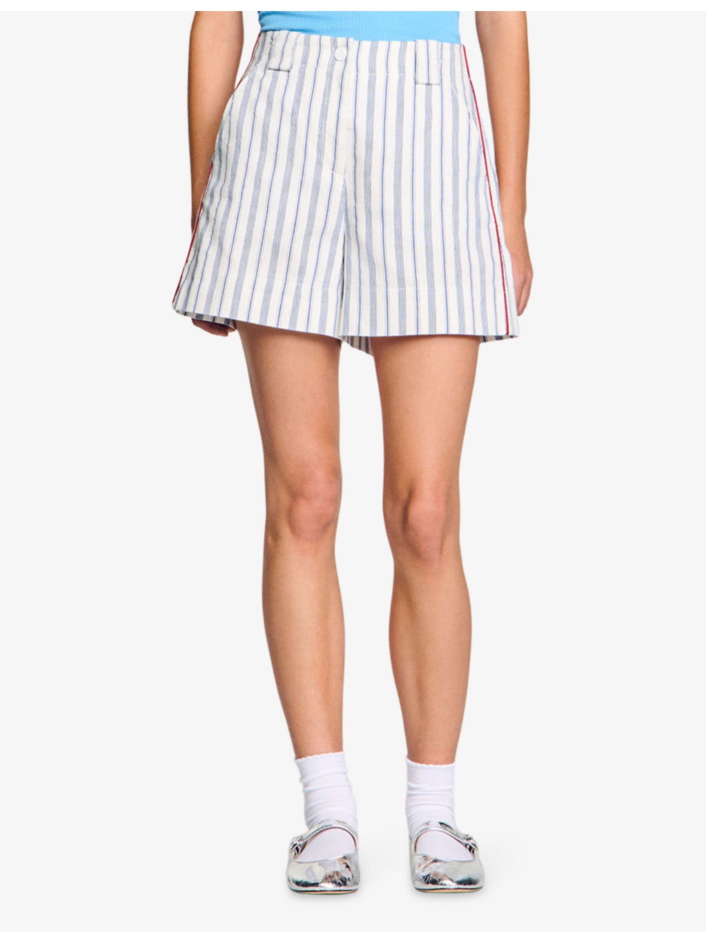 Striped Mid-Rise Woven Shorts - 3