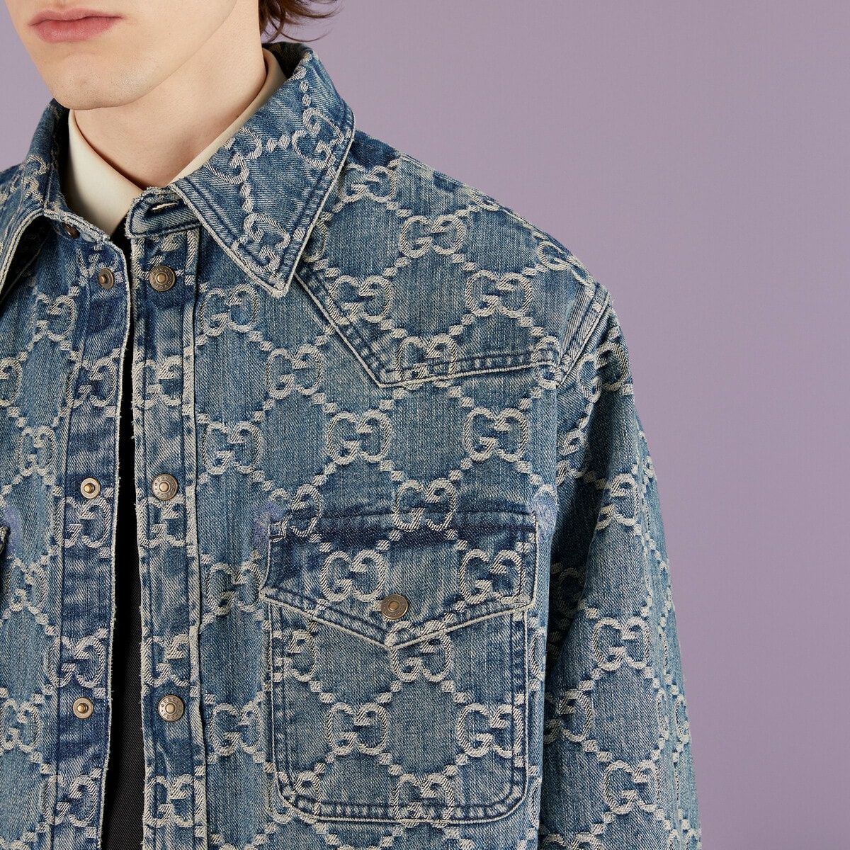 GG jacquard denim shirt - 3