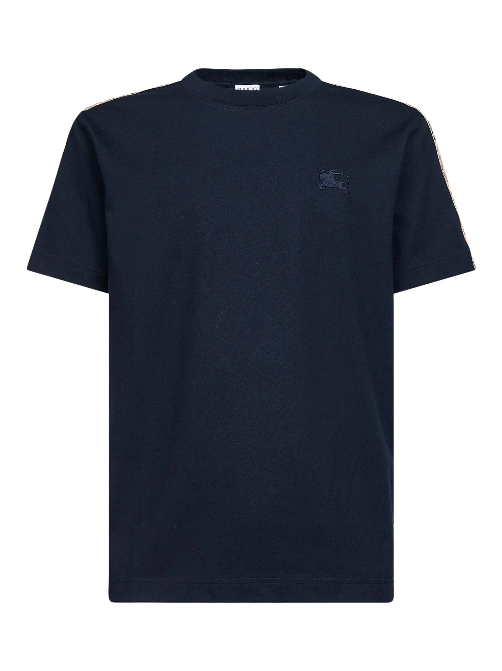 Blue cotton T-shirt with Check trims - 1
