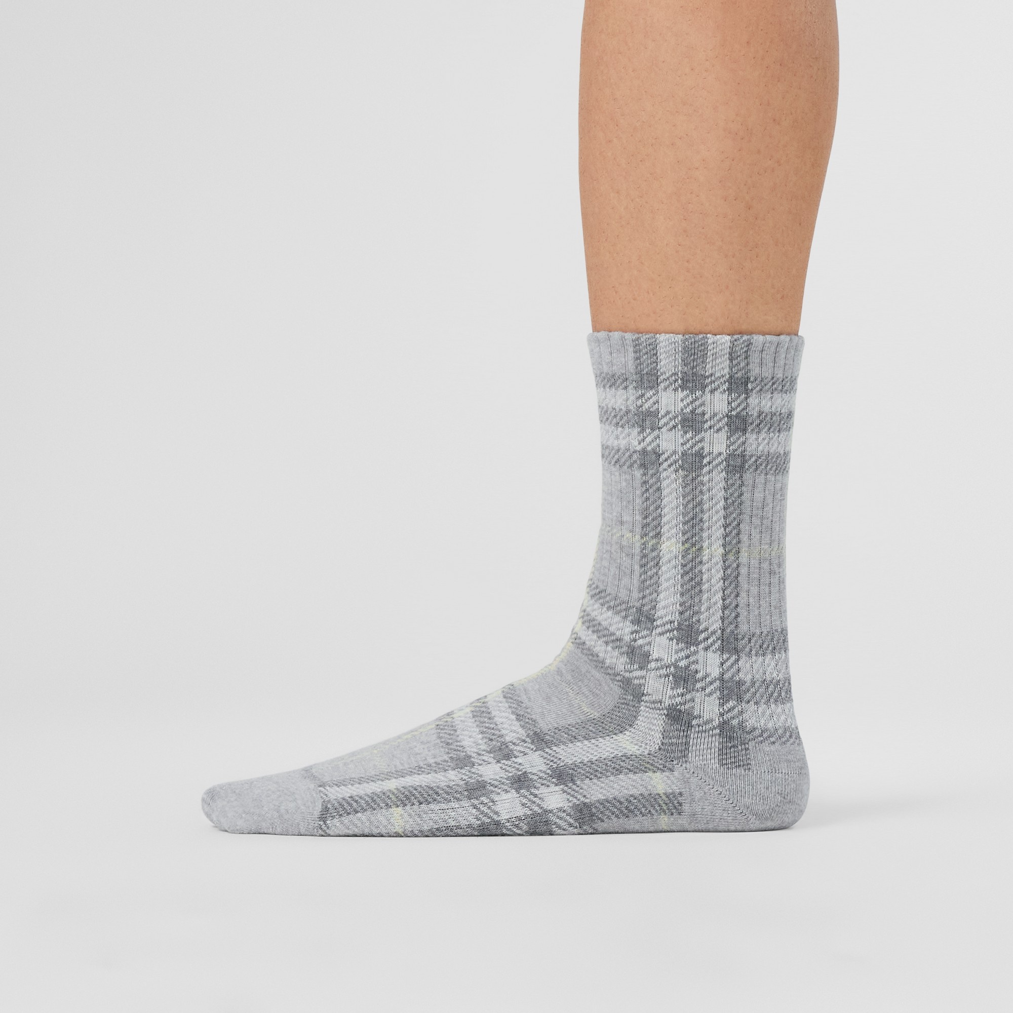 Check Intarsia Technical Stretch Cotton Socks - 4