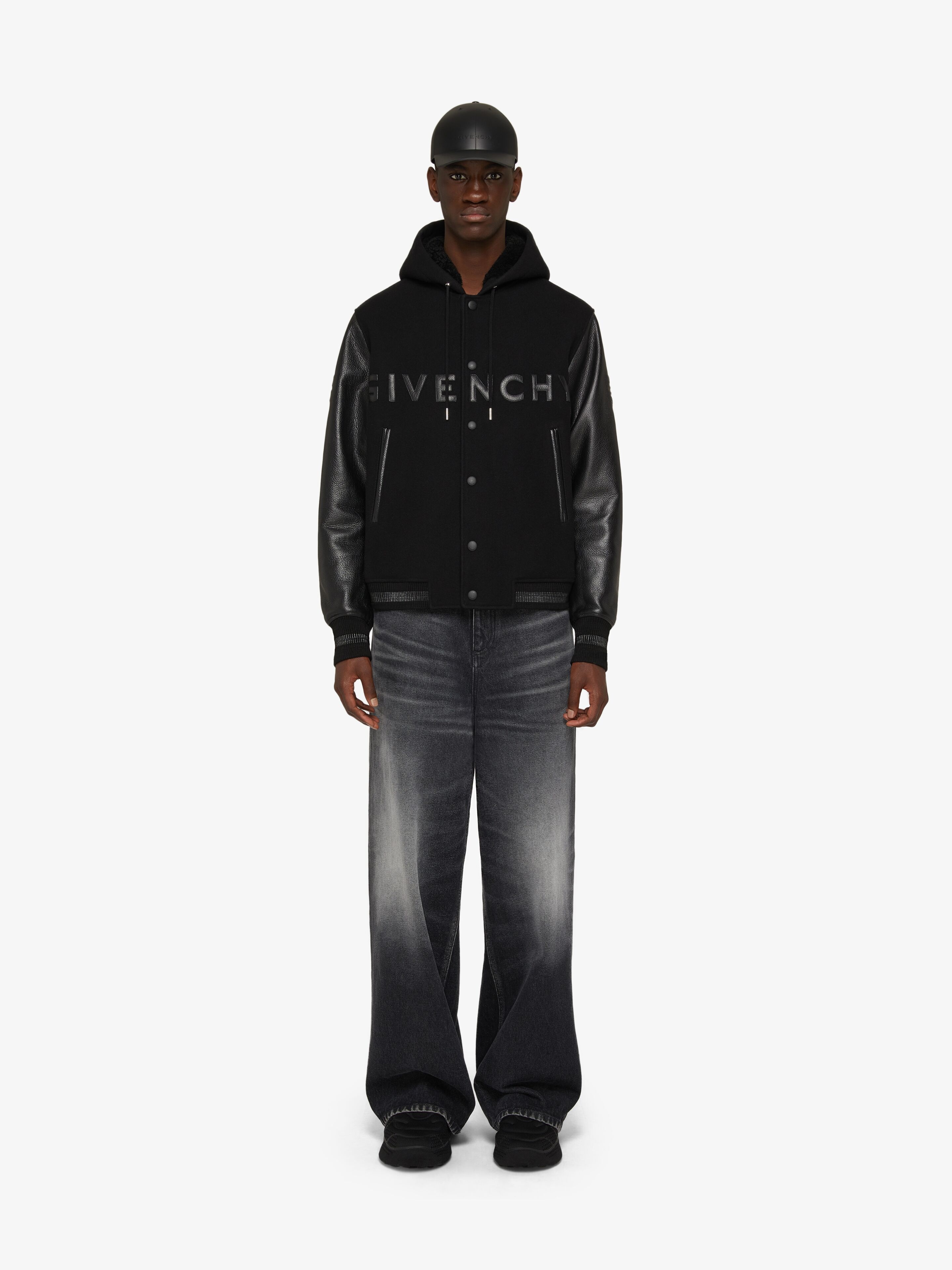 Givenchy HOODED VARSITY JACKET IN WOOL, LEATHER AND SHEARLING