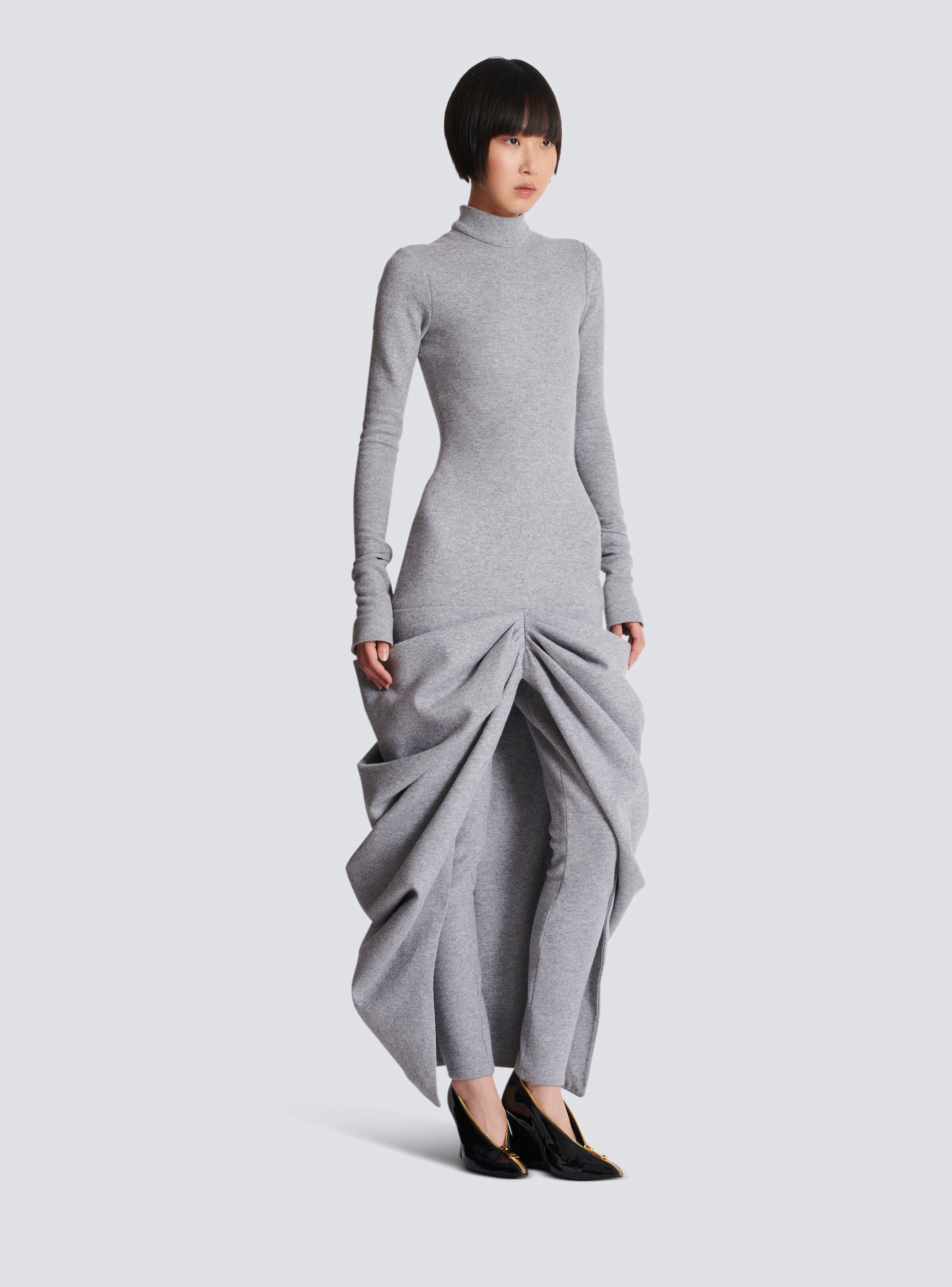 Long draped cotton knit dress - 3