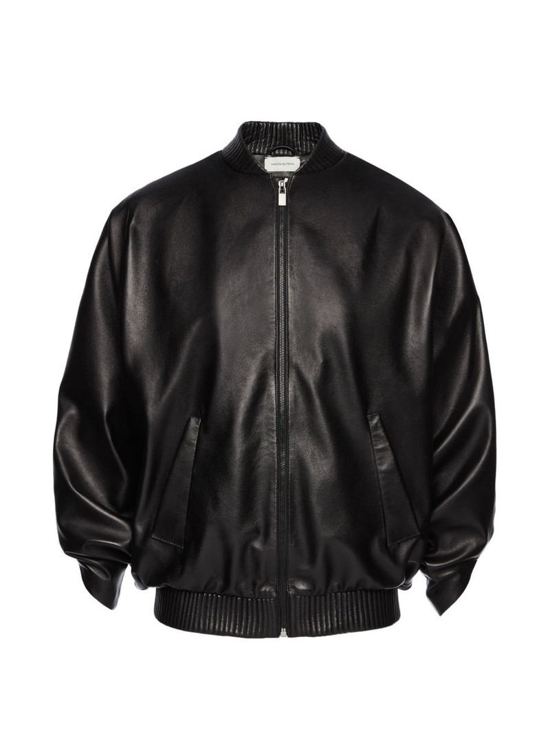 ribbed-trim leather jacket 1
