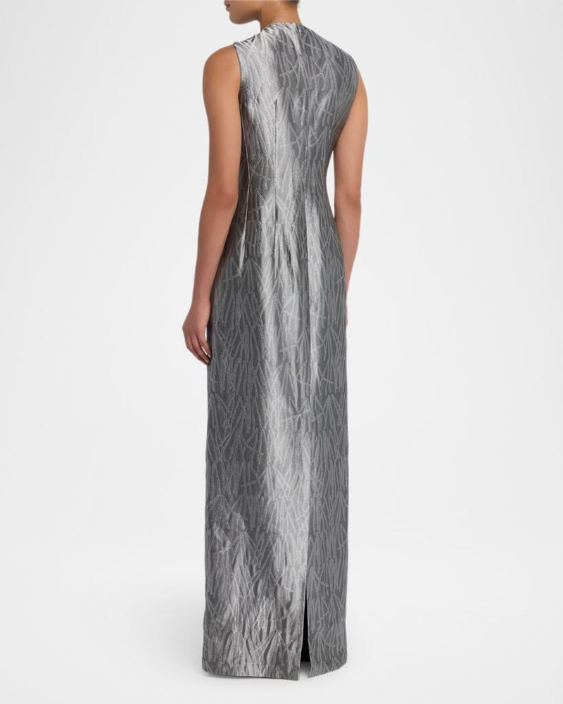 Sleeveless Metallic Jacquard Column Gown 3