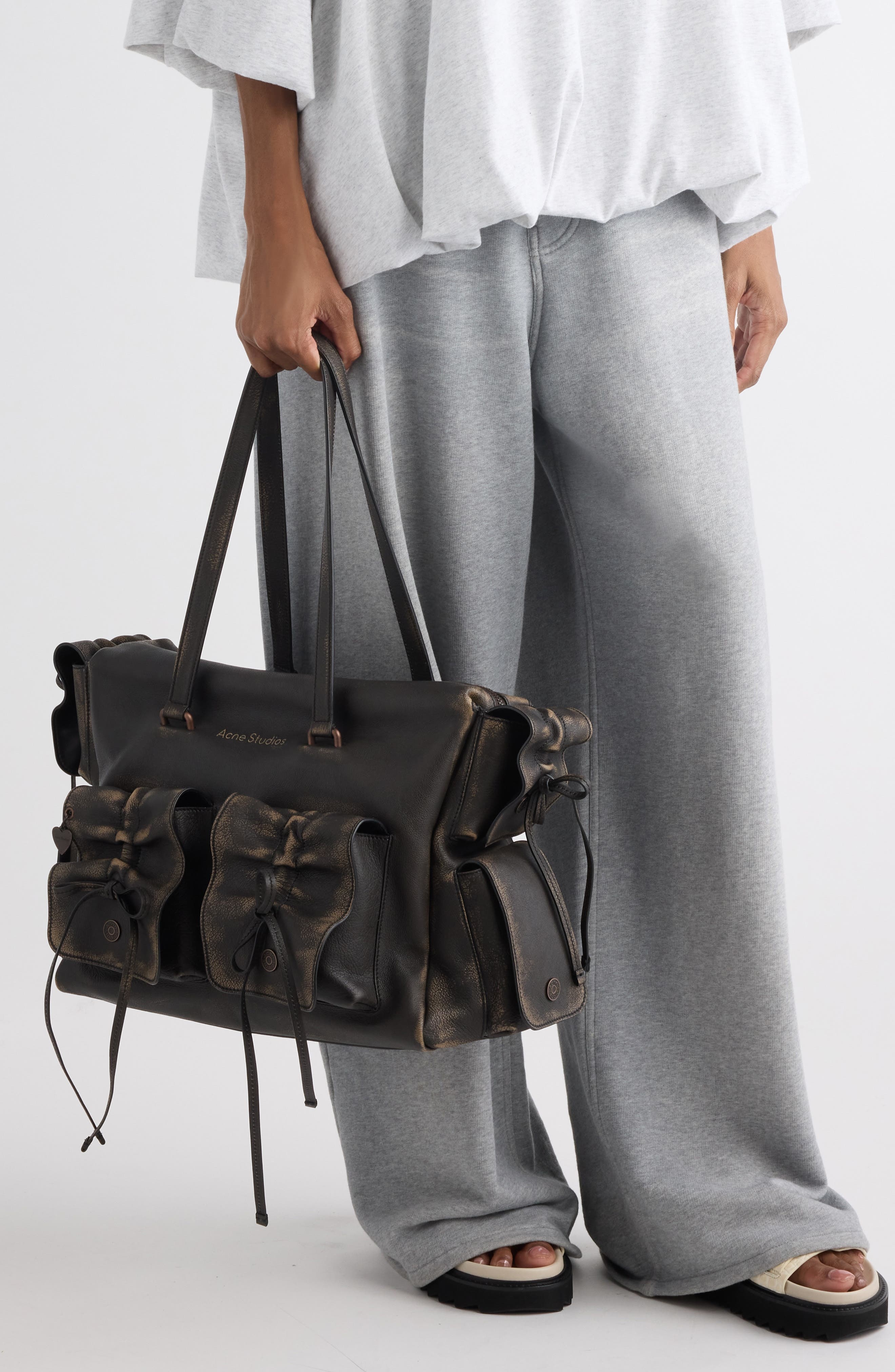 Acne Studios Multipocket Washed Leather Tote in Dark Brown/Beige at Nordstrom - 2