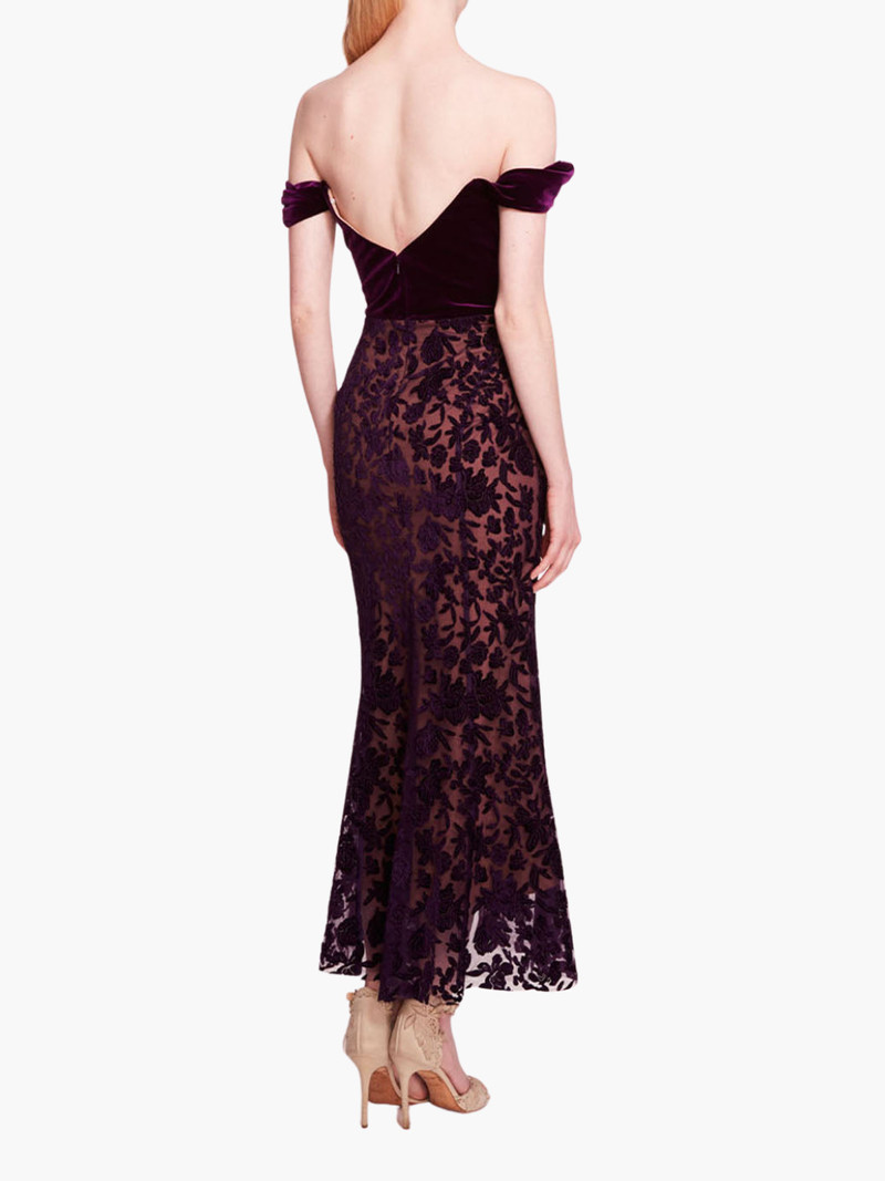 Marchesa VELVET CUTWORK MIDI DRESS outlook