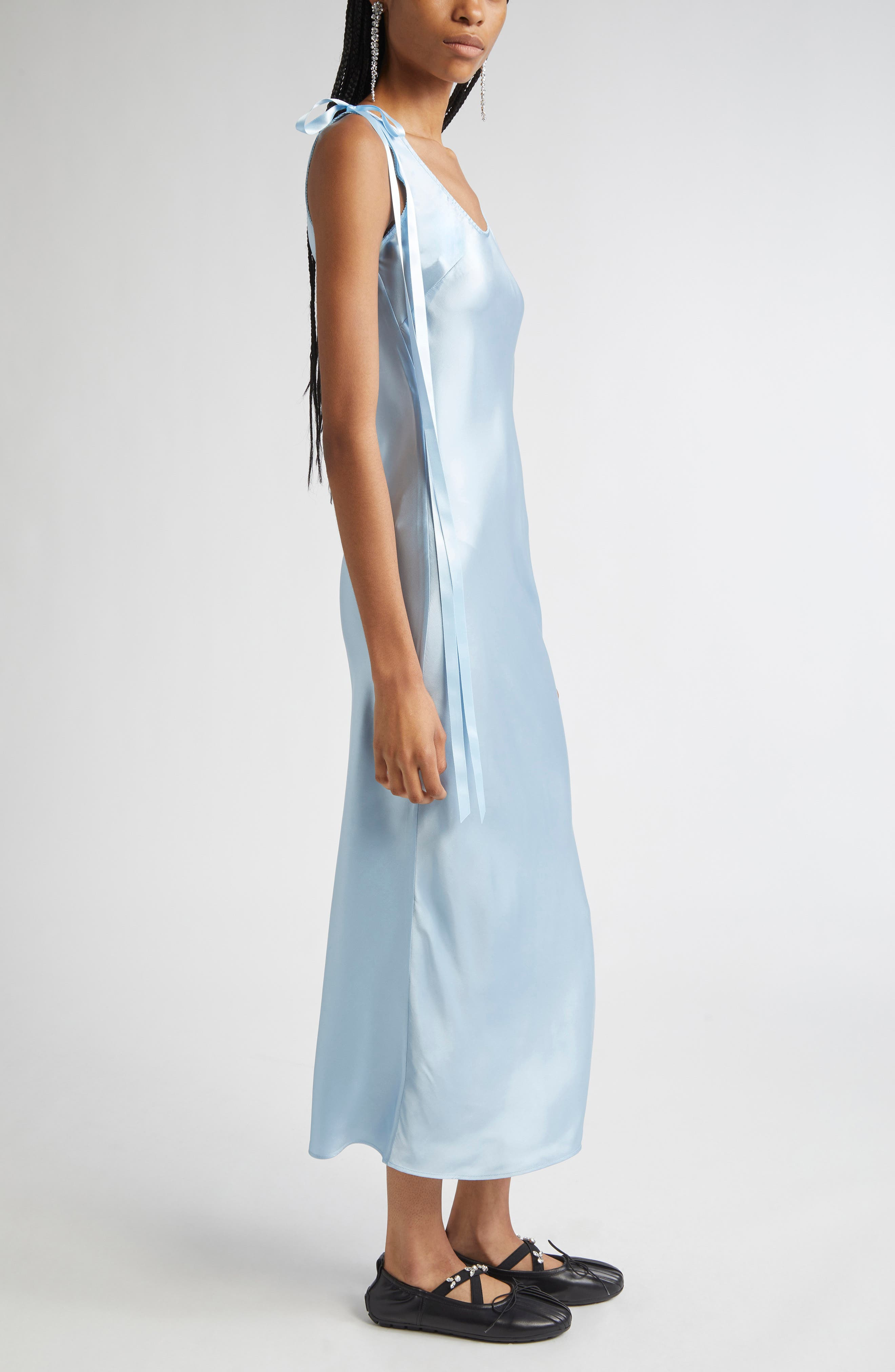 Simone Rocha Bow Detail Silk Satin Dress in Baby Blue at Nordstrom - 4