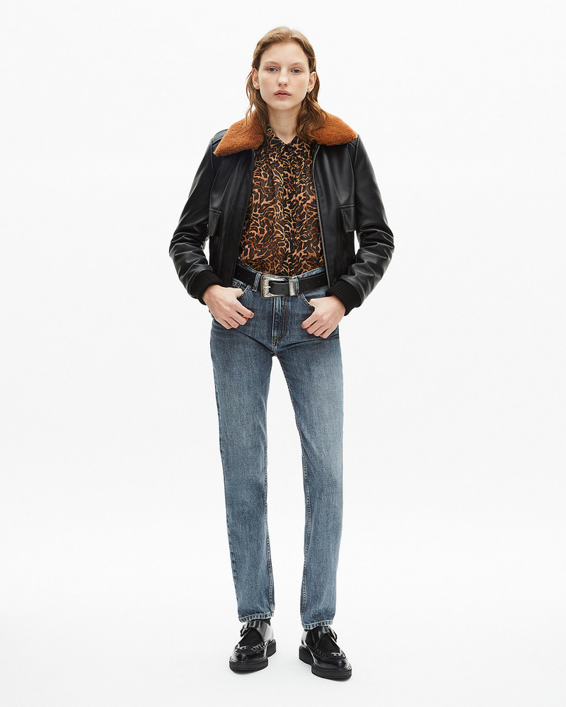 SHORT BLACK SMOOTH LEATHER JACKET WITH SHERPA COLLAR 6