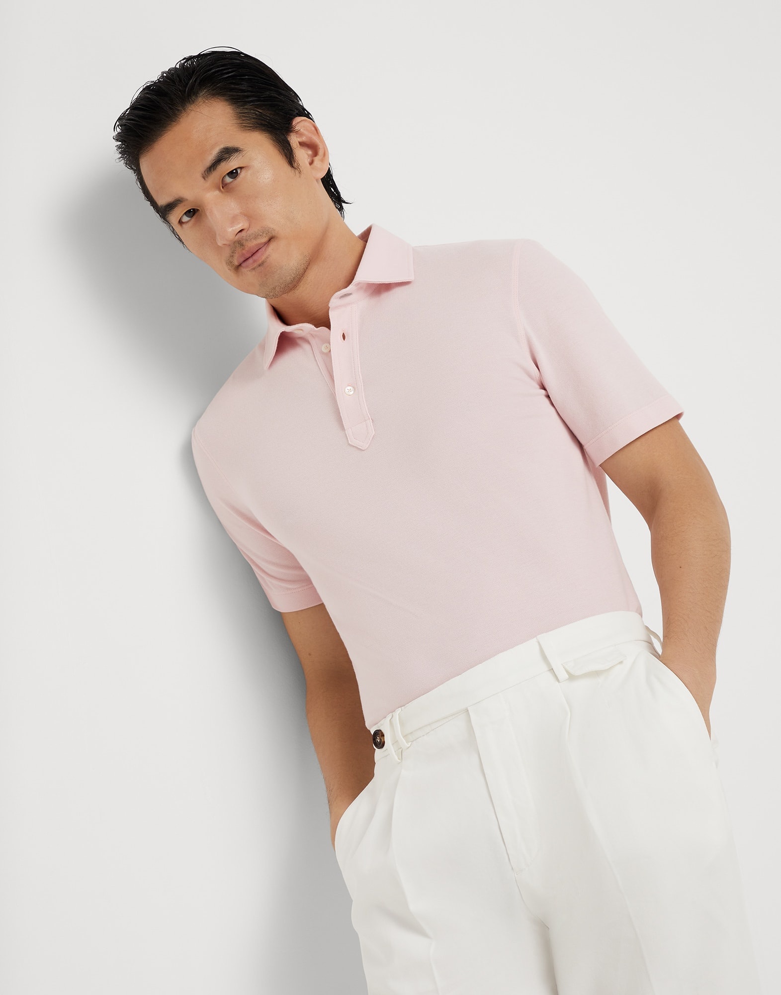 Cotton piqué shirt-style collar polo - 4