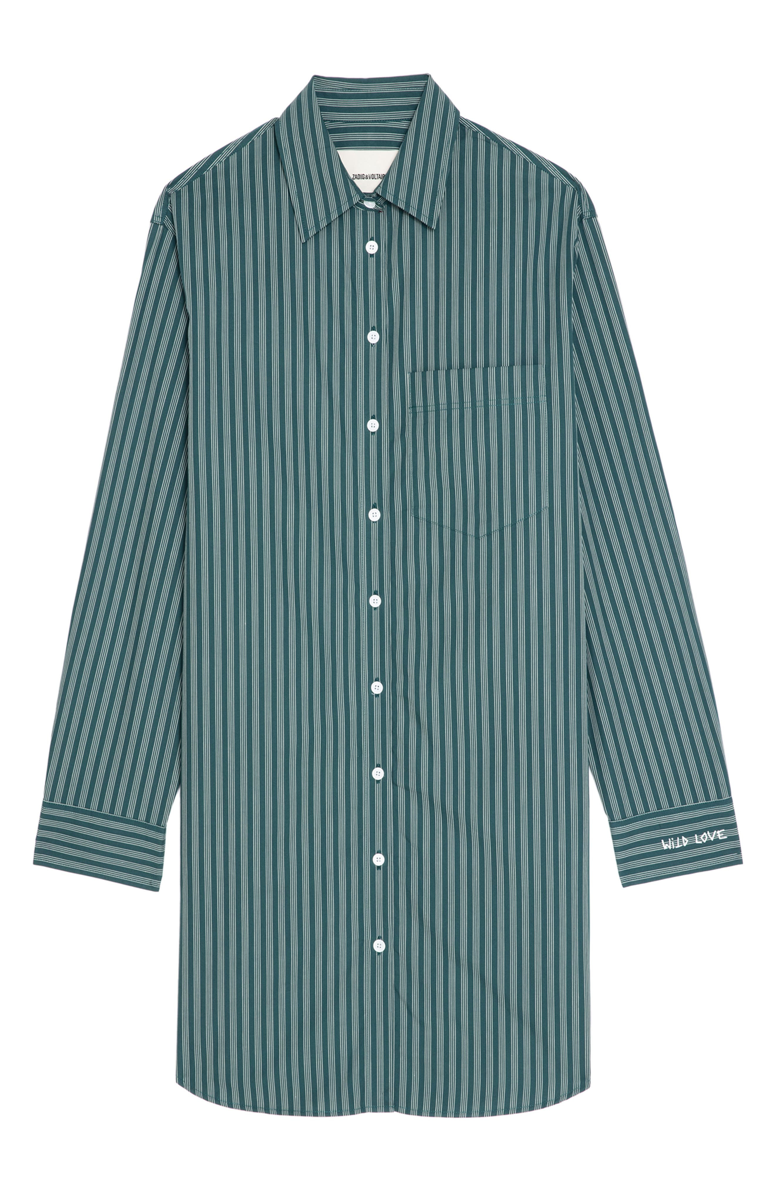Zadig & Voltaire Rorning Stripe Long Sleeve Shirtdress in Emerald at Nordstrom - 5