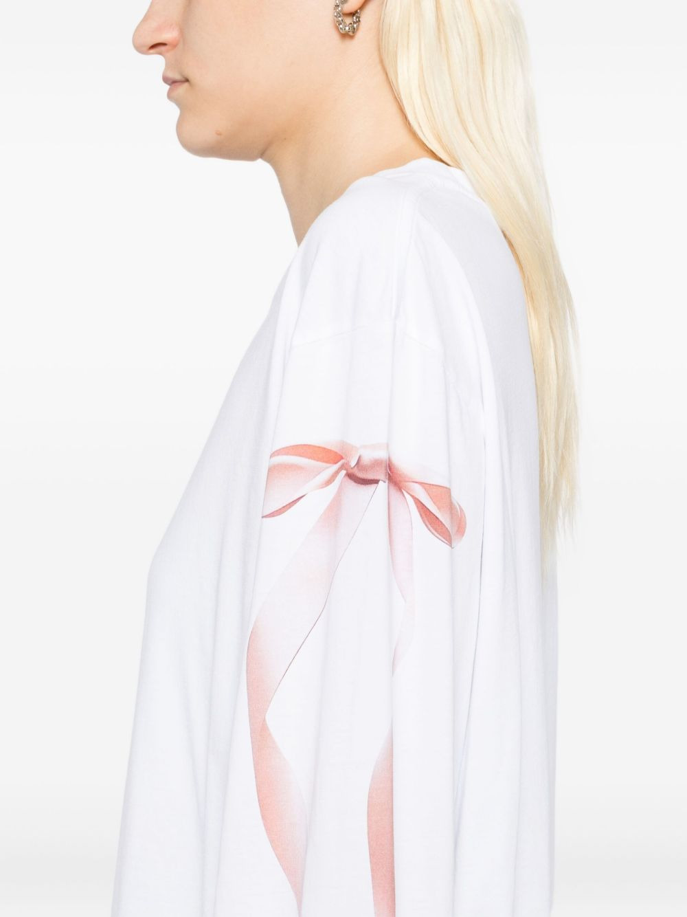ribbon-printed T-shirt - 5
