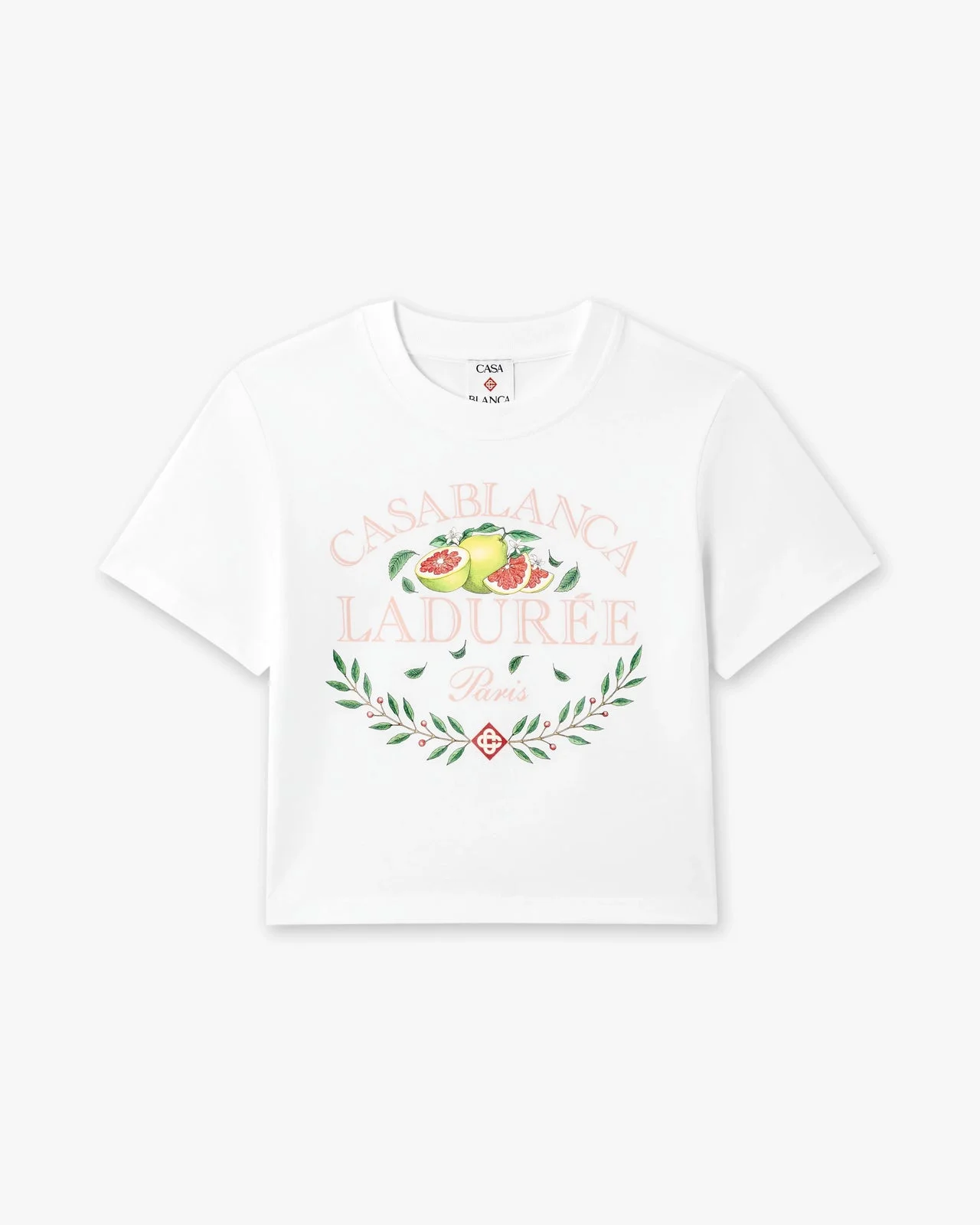 White Laduree x Casablanca Cropped Baby Short Sleeve T-Shirt | Casablanca Paris - 1
