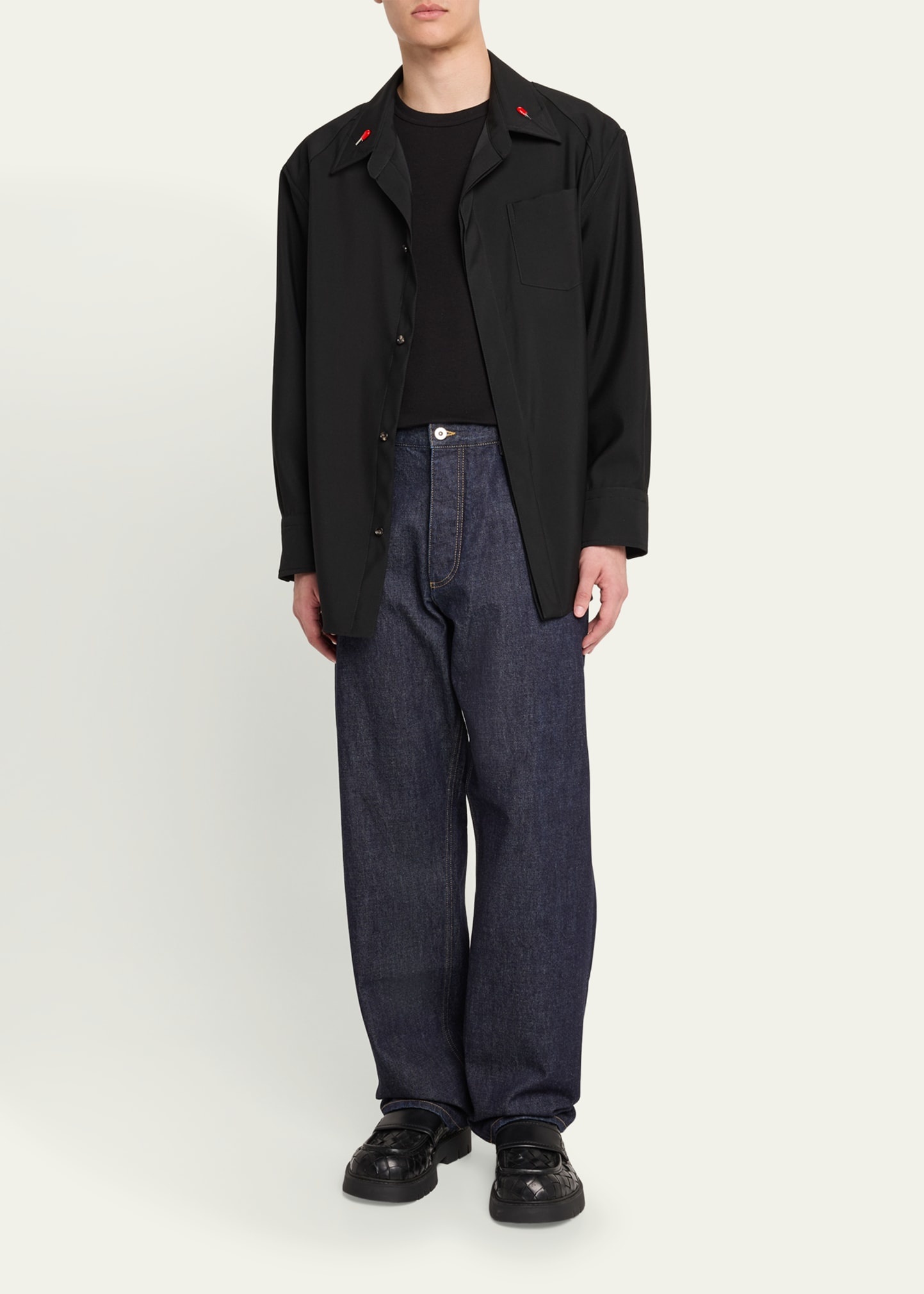 Men's Enamel Matchstick-Collar Wool Sport Shirt - 2