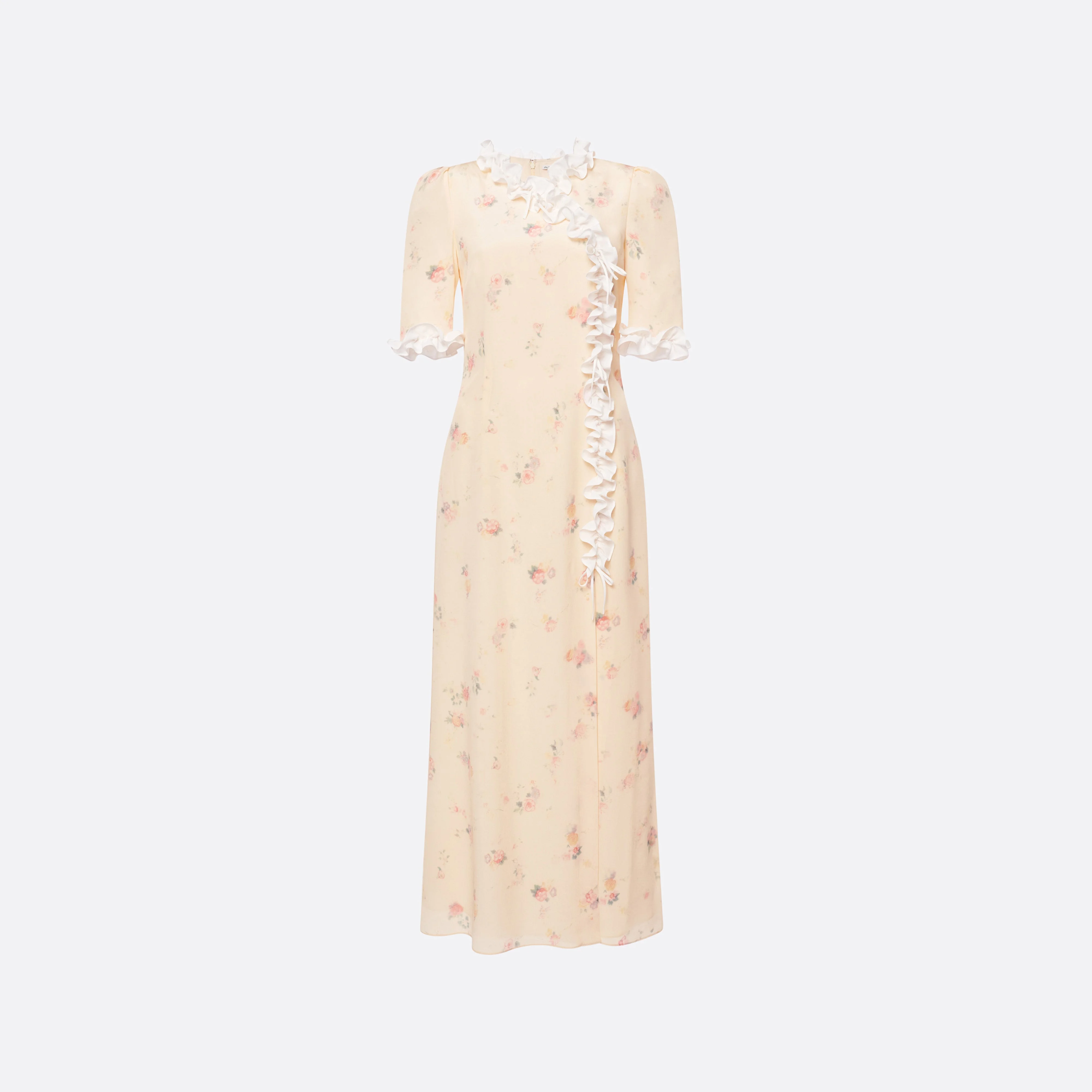 FLORAL-PRINT SILK DRESS WITH RUFFLES - 1