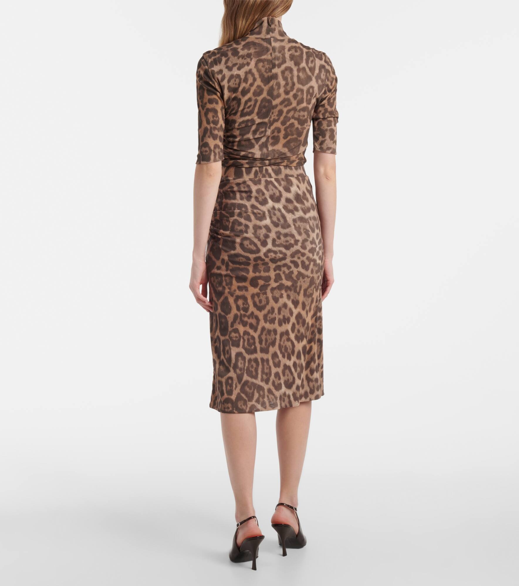 Leopard-printed ruched midi skirt - 3