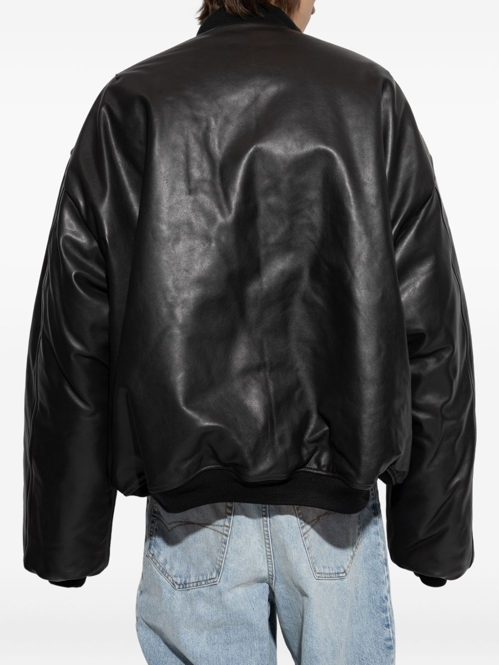 leather zip-fastening bomber jacket - 4