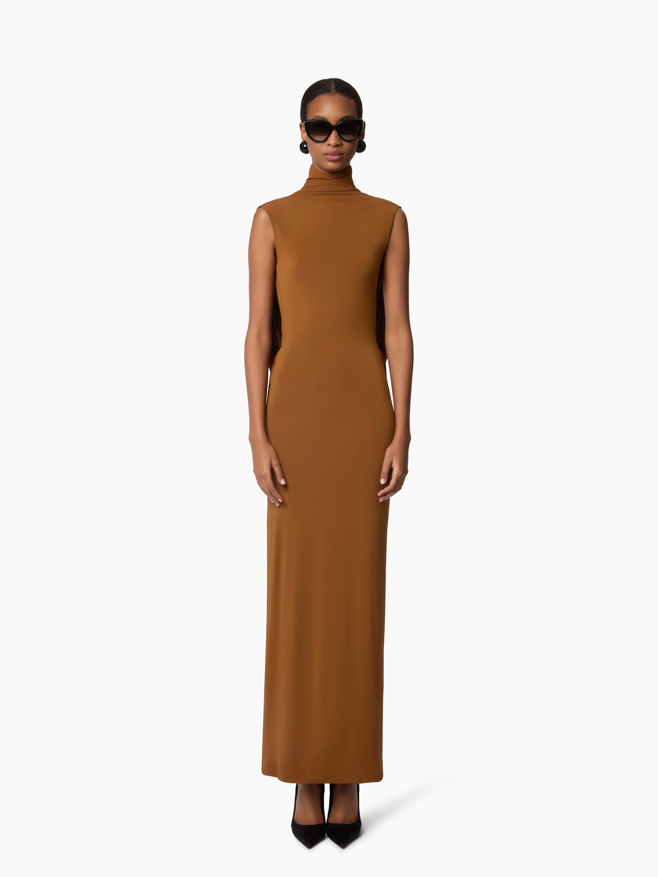 Brown Long Draped Dress - 1